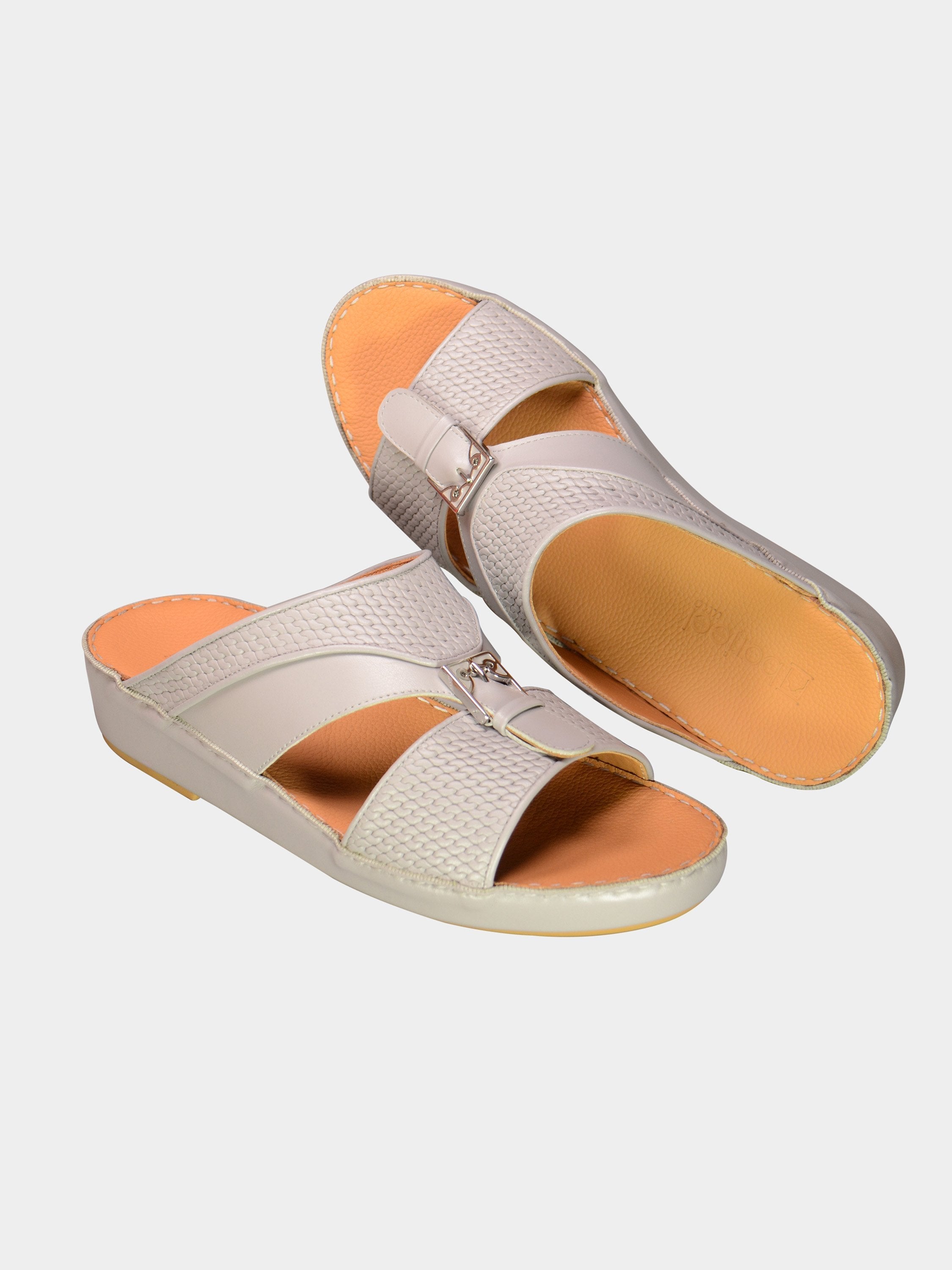 Barjeel Uno 001931 Textured Metal Detail Arabic Sandals #color_Gray