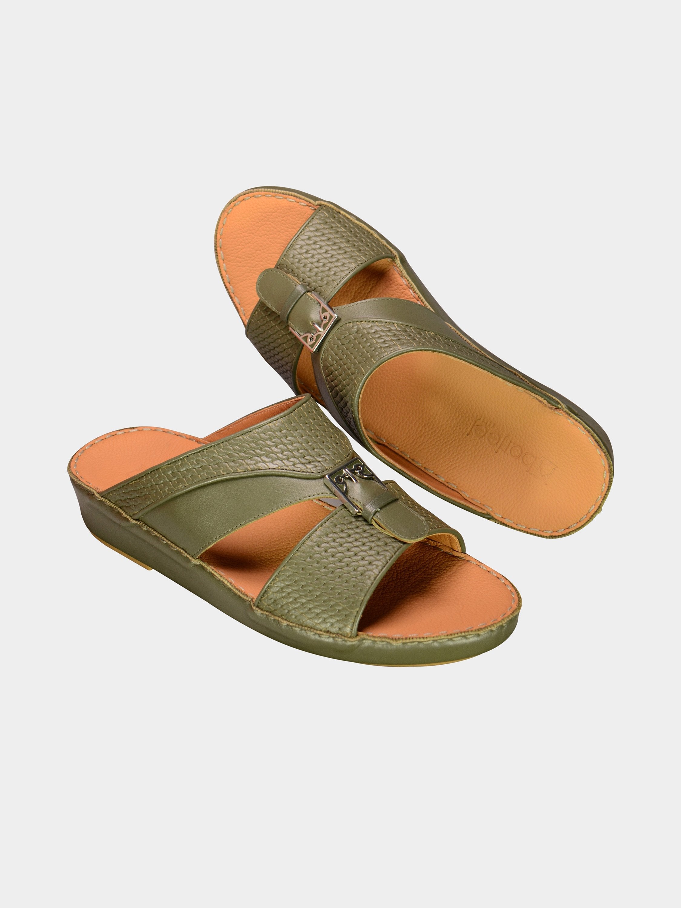 Barjeel Uno 001931 Textured Metal Detail Arabic Sandals #color_Green