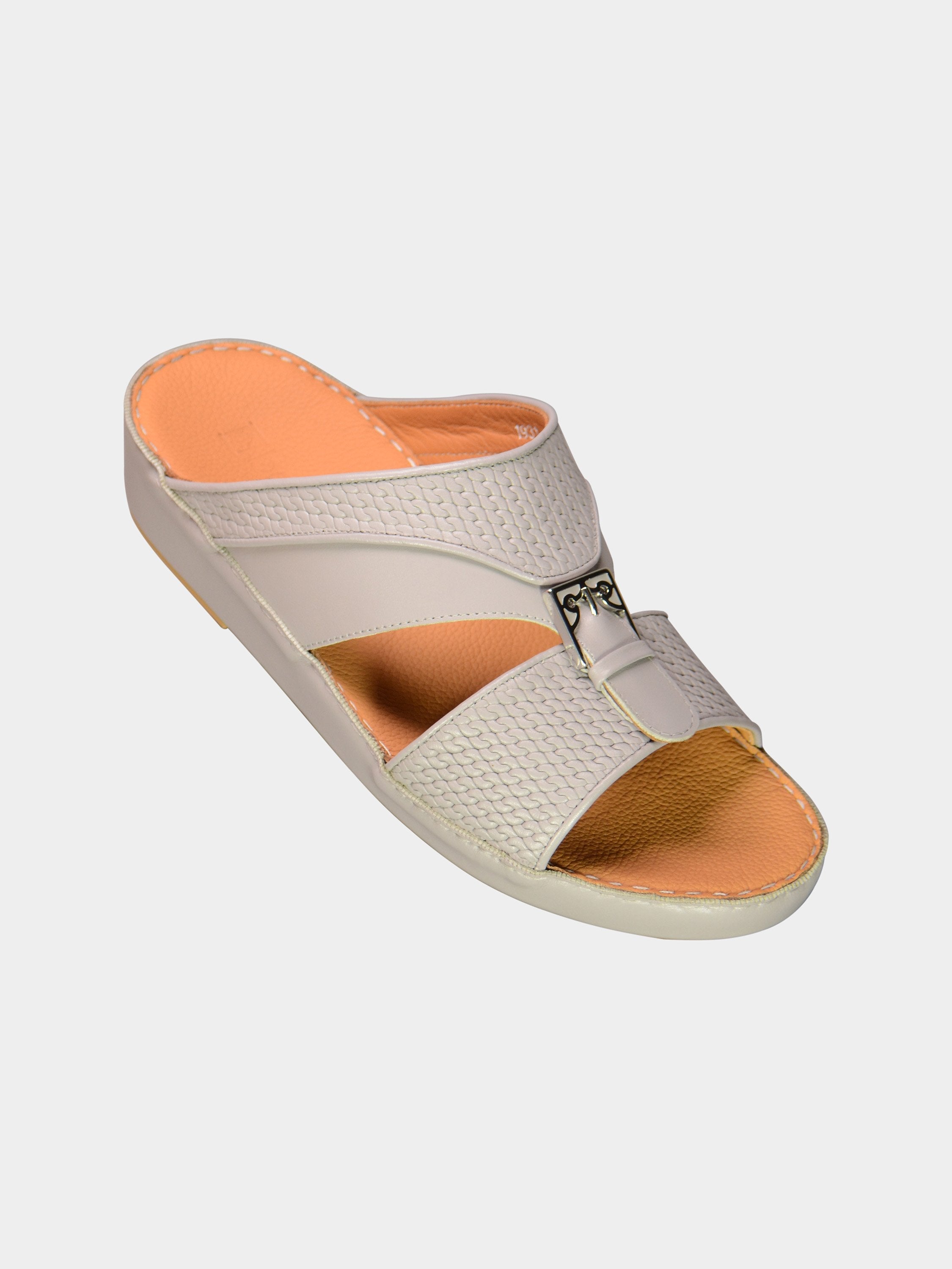 Barjeel Uno 001931 Textured Metal Detail Arabic Sandals #color_Gray