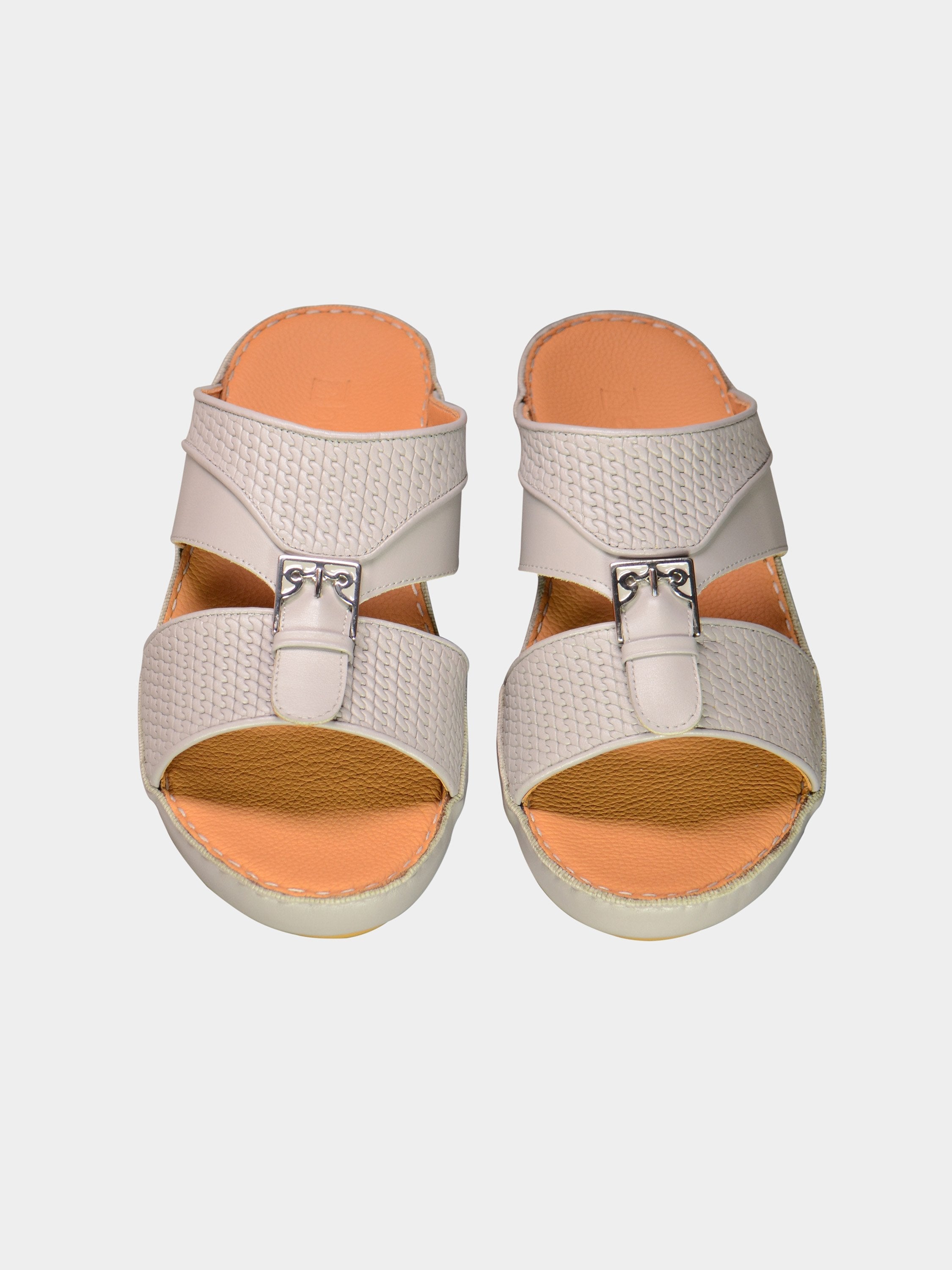 Barjeel Uno 001931 Textured Metal Detail Arabic Sandals #color_Gray