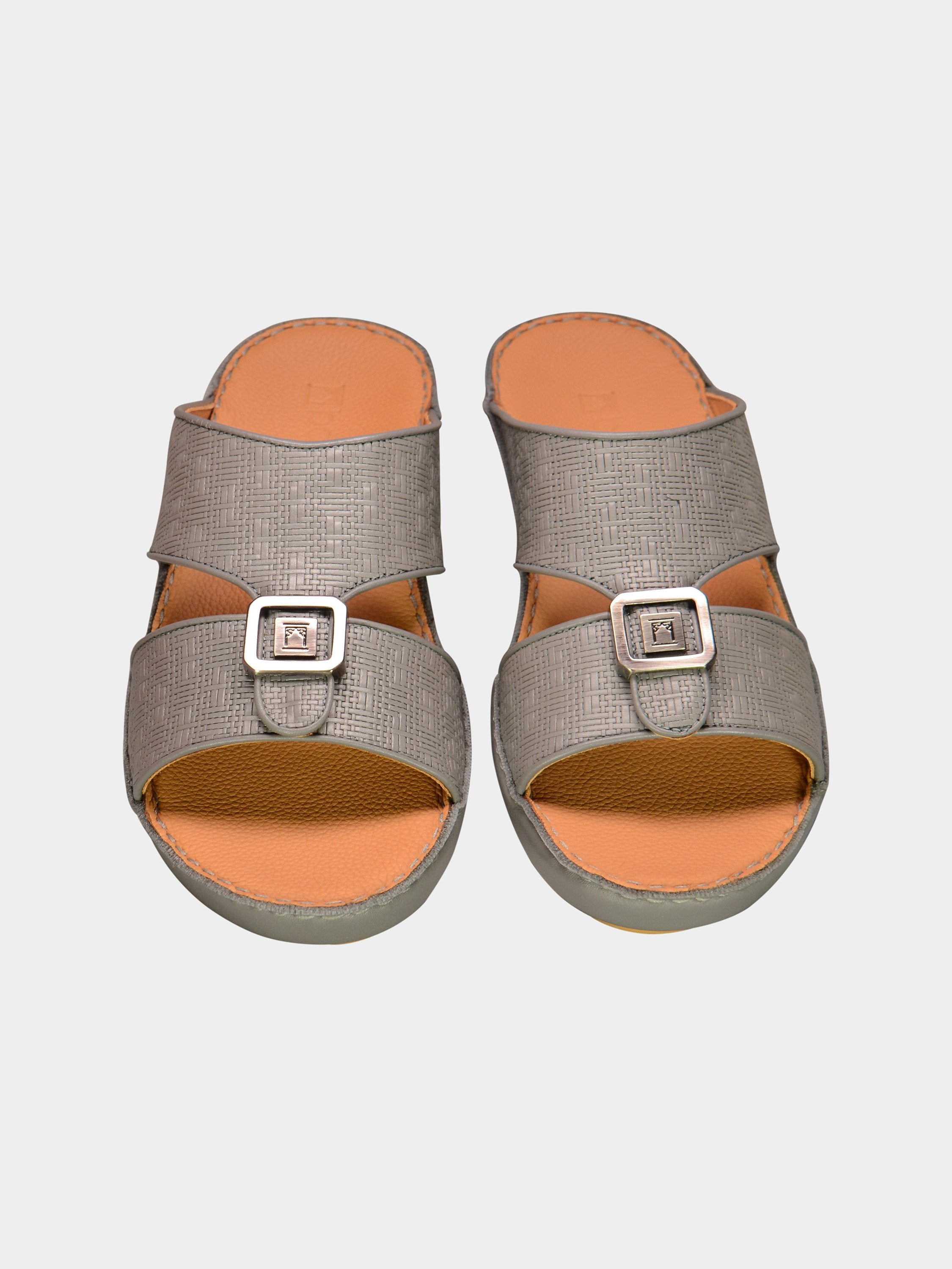 Barjeel Uno 000002 Textured Metal Detailed Arabic Sandals #color_Grey