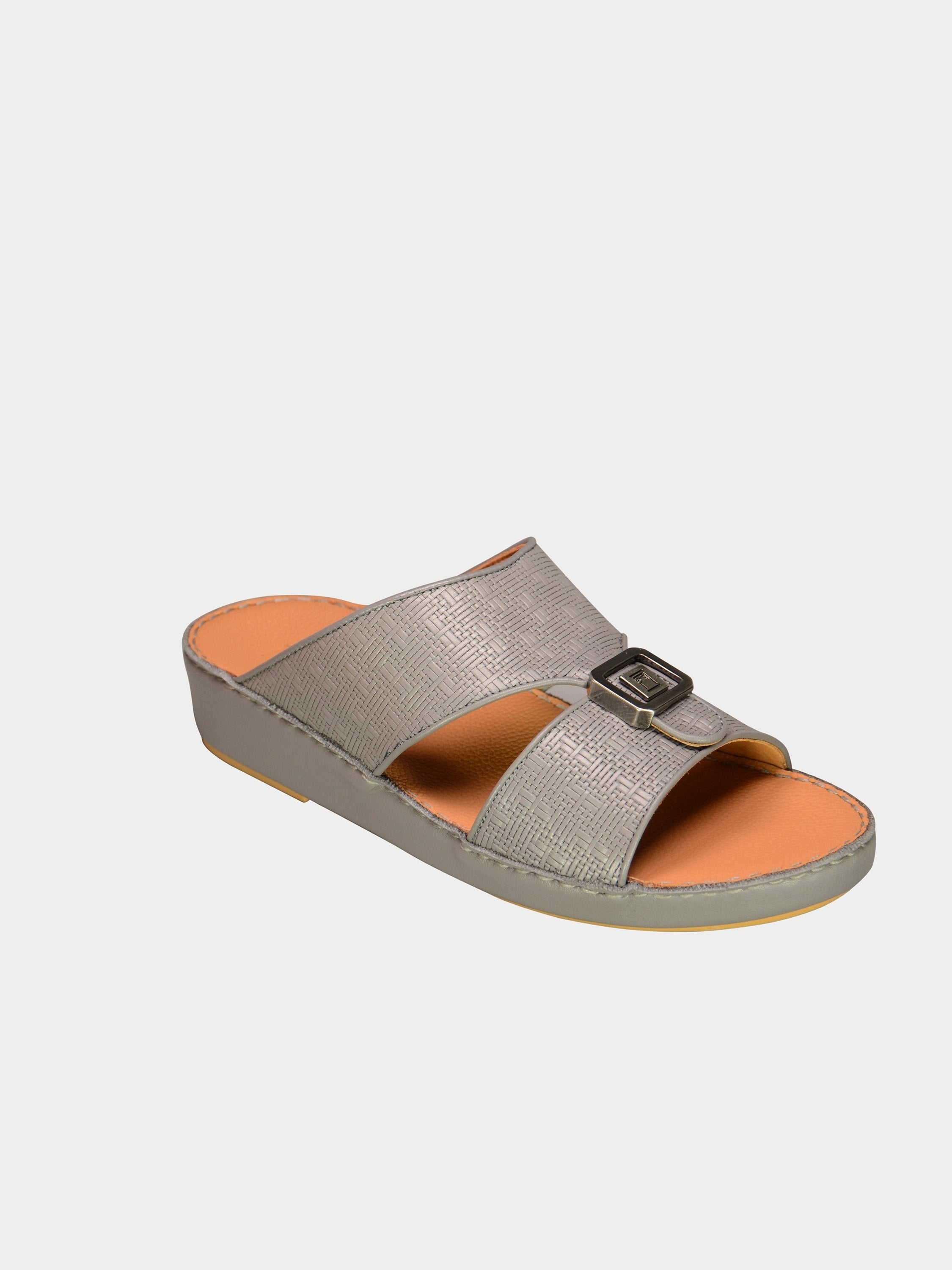 Barjeel Uno 000002 Textured Metal Detailed Arabic Sandals #color_Grey