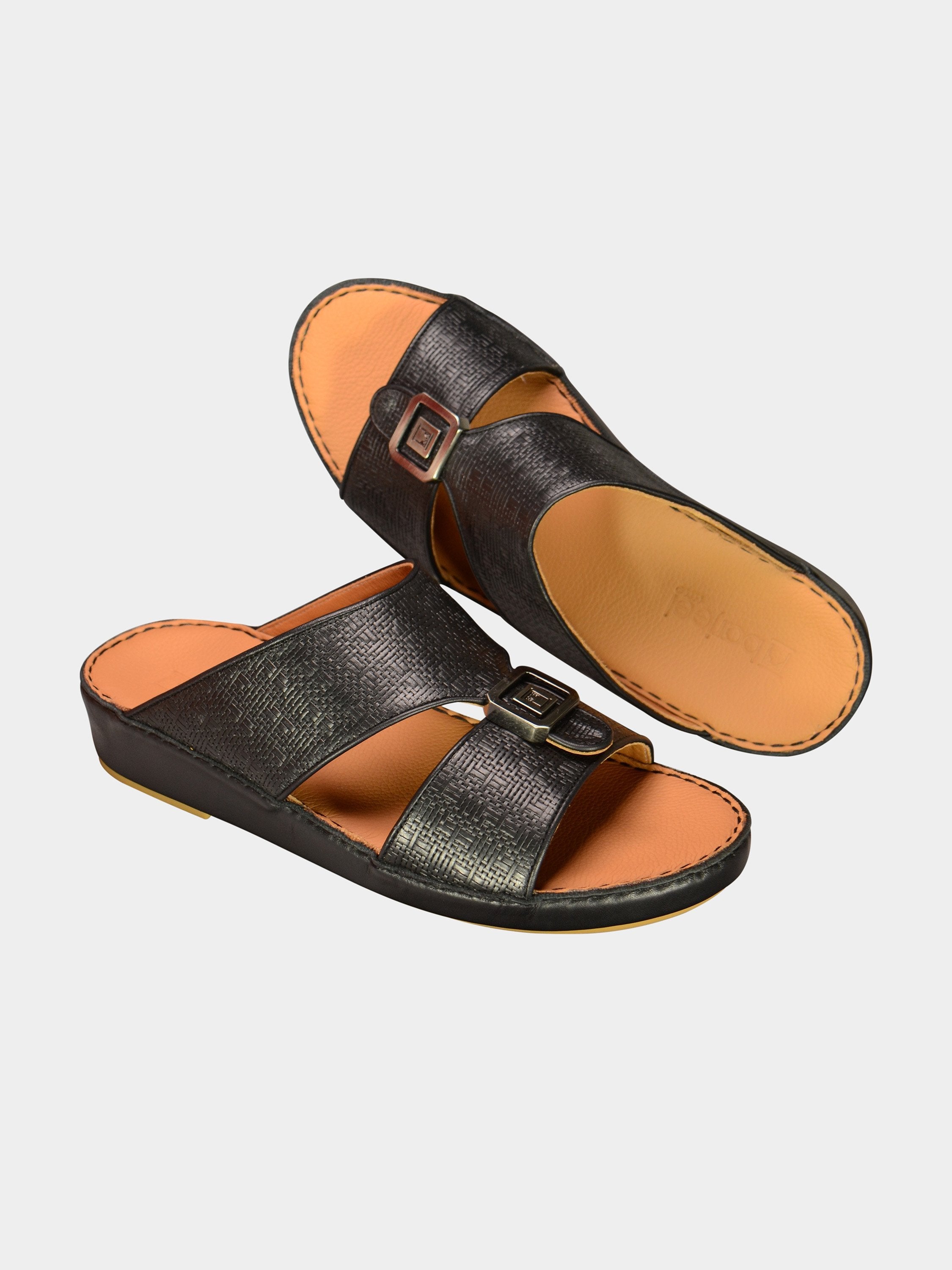 Barjeel Uno 000002 Textured Metal Detailed Arabic Sandals #color_Black