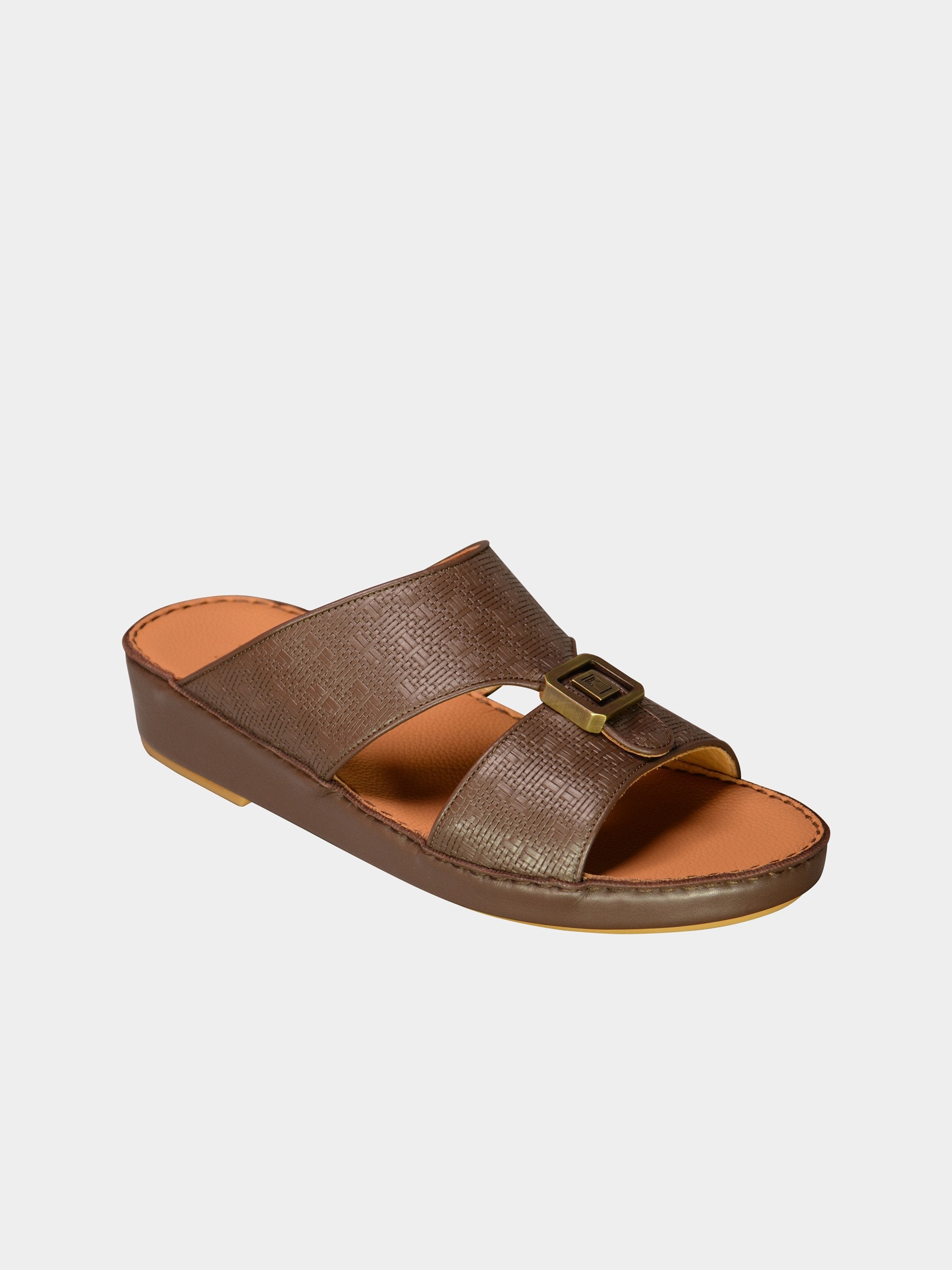 Barjeel Uno 000002 Textured Metal Detailed Arabic Sandals #color_Brown