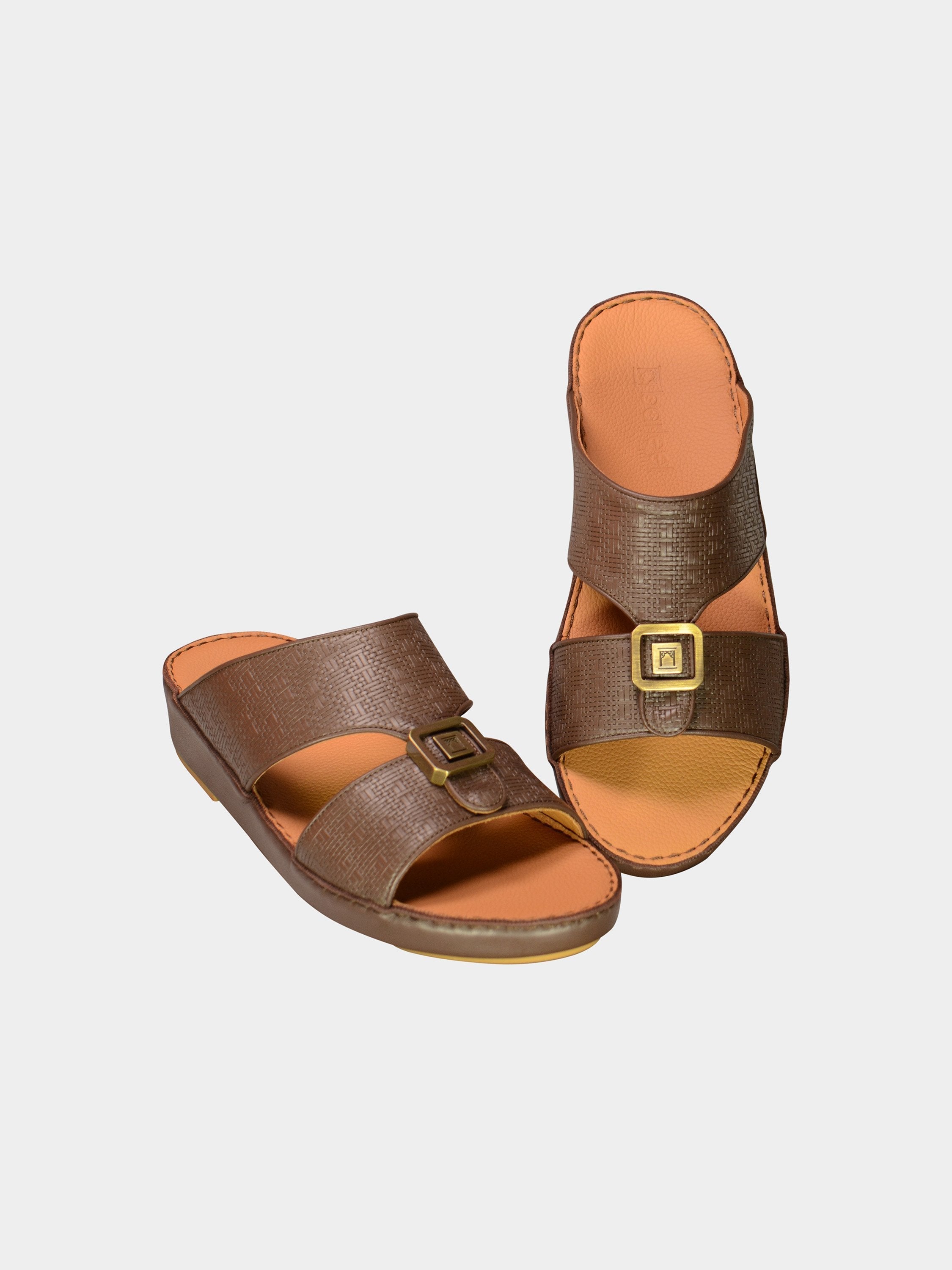 Barjeel Uno 000002 Textured Metal Detailed Arabic Sandals #color_Brown
