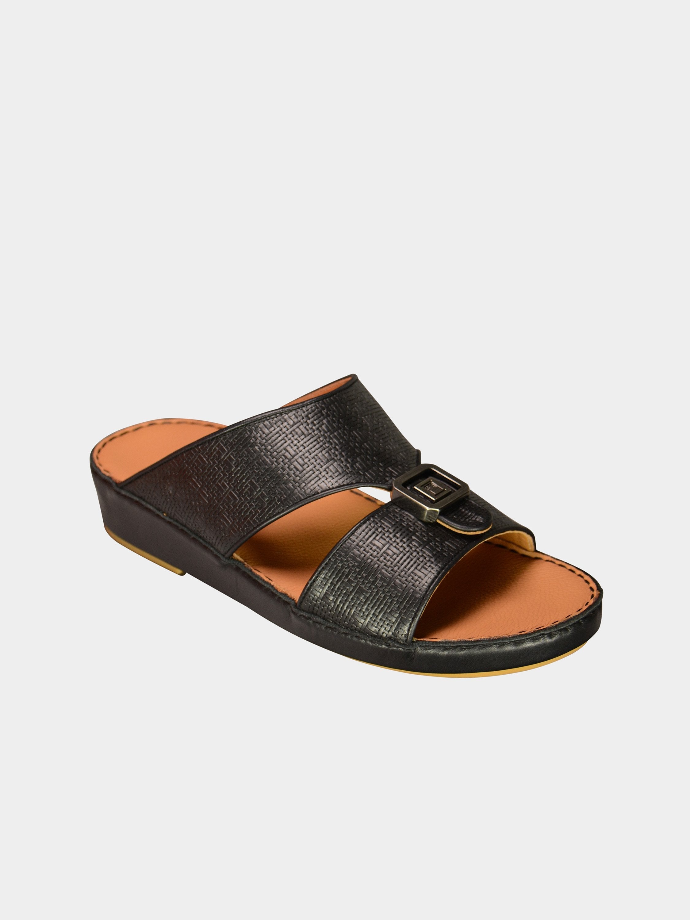Barjeel Uno 000002 Textured Metal Detailed Arabic Sandals #color_Black