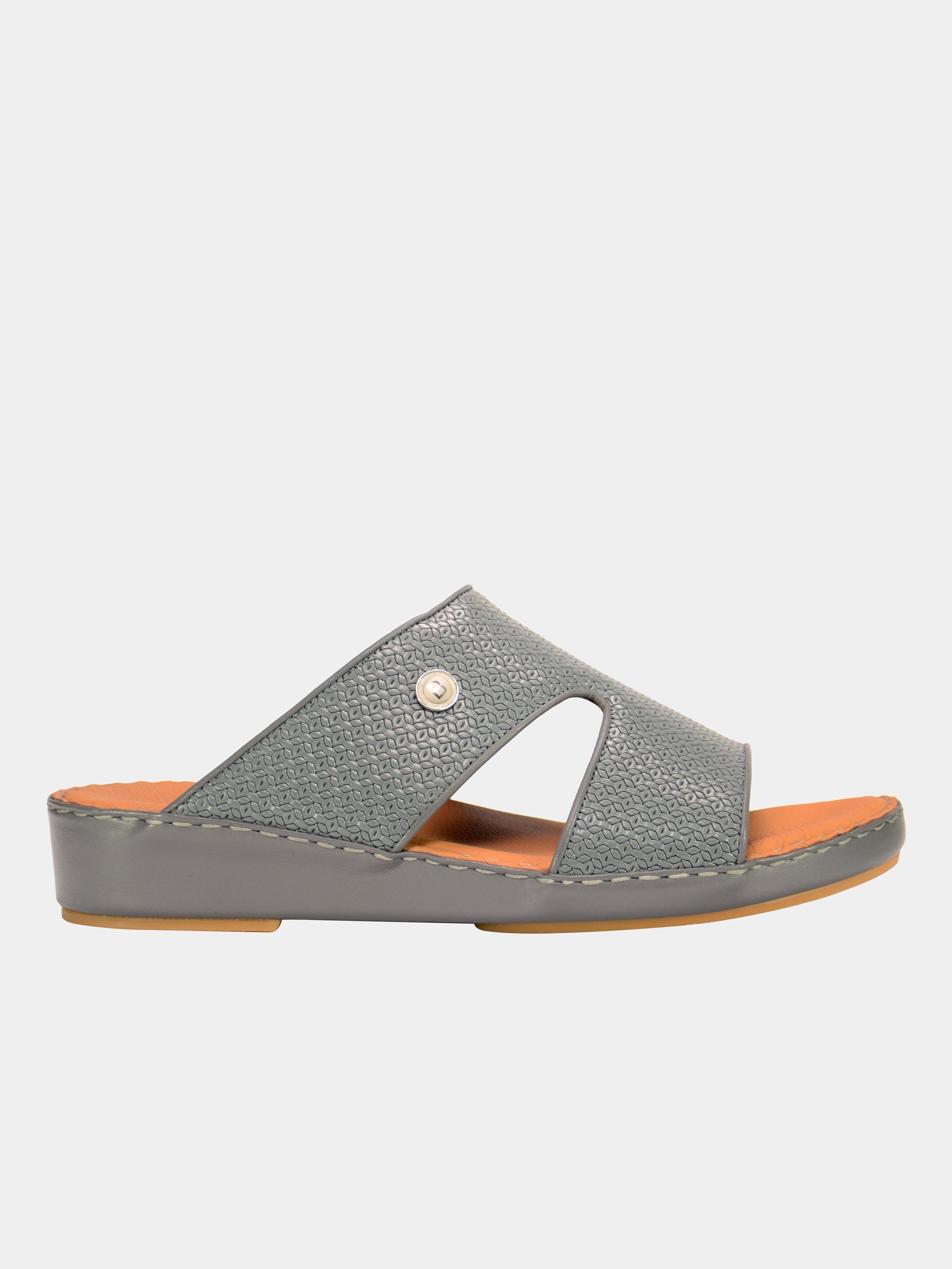 Barjeel Uno 001927 Textured Pattern Arabic Leather Sandals #color_Gray