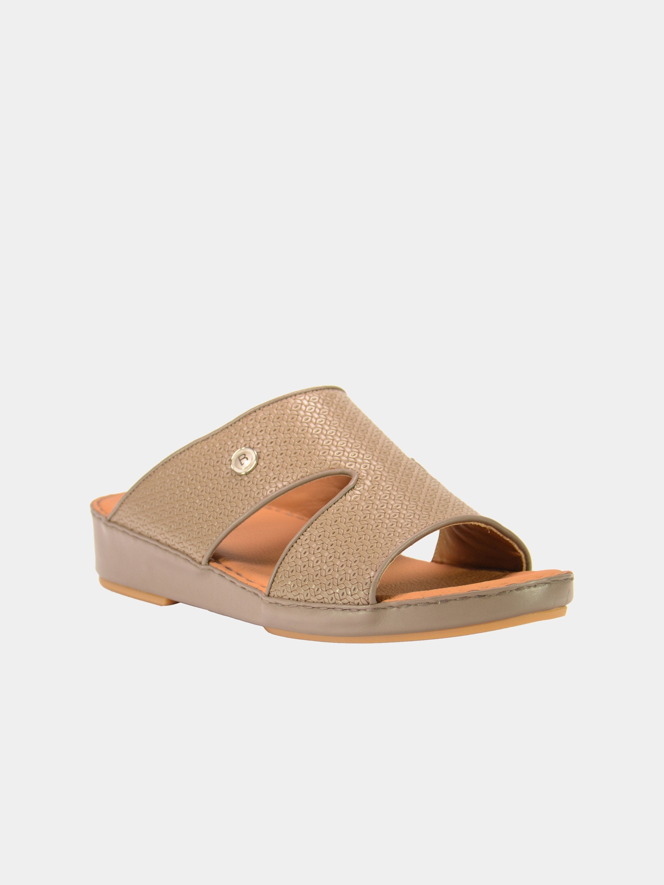 Barjeel Uno 001927 Textured Pattern Arabic Leather Sandals #color_Taupe