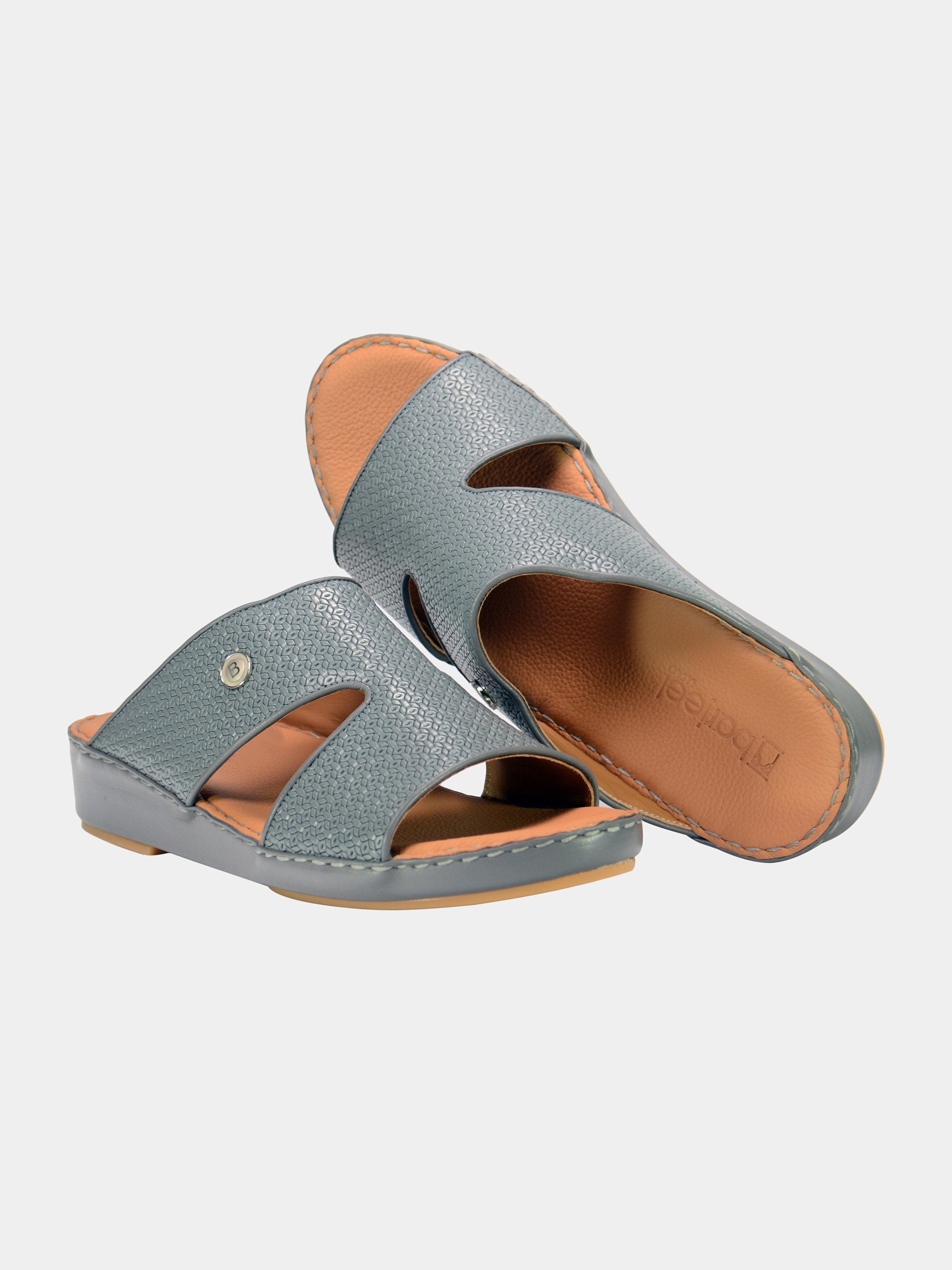 Barjeel Uno 001927 Textured Pattern Arabic Leather Sandals #color_Gray