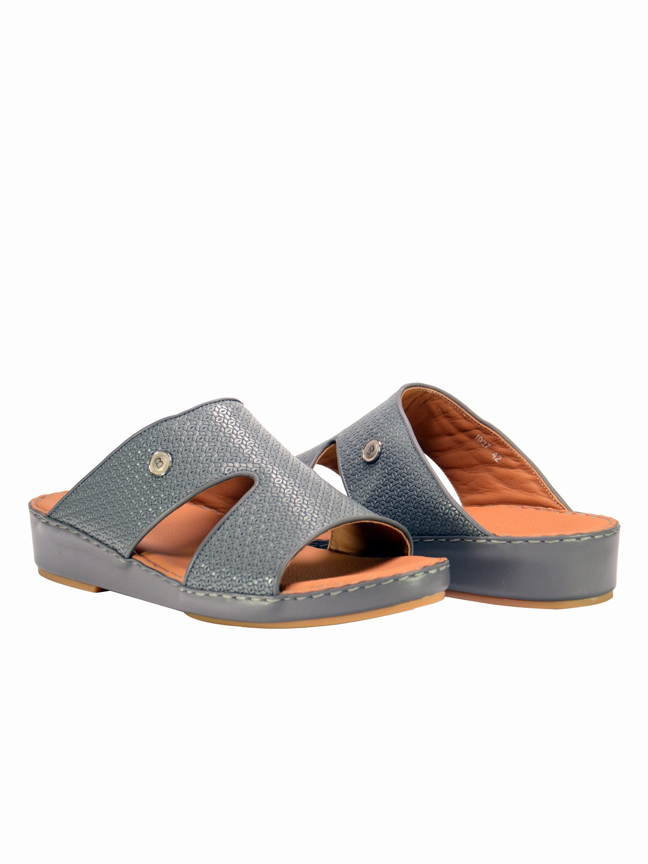 Barjeel Uno 001927 Textured Pattern Arabic Leather Sandals #color_Gray