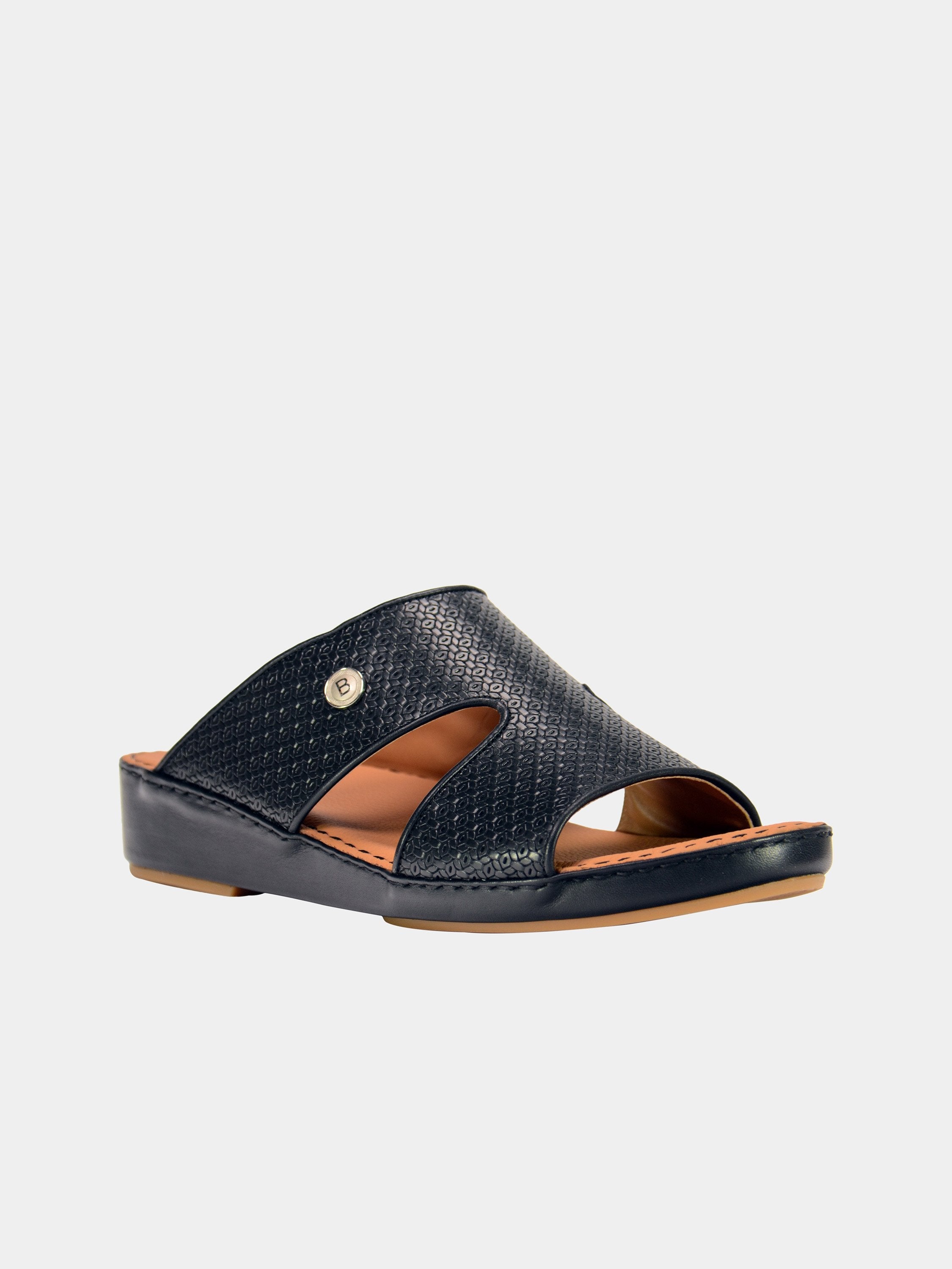 Barjeel Uno 001927 Textured Pattern Arabic Leather Sandals #color_Black