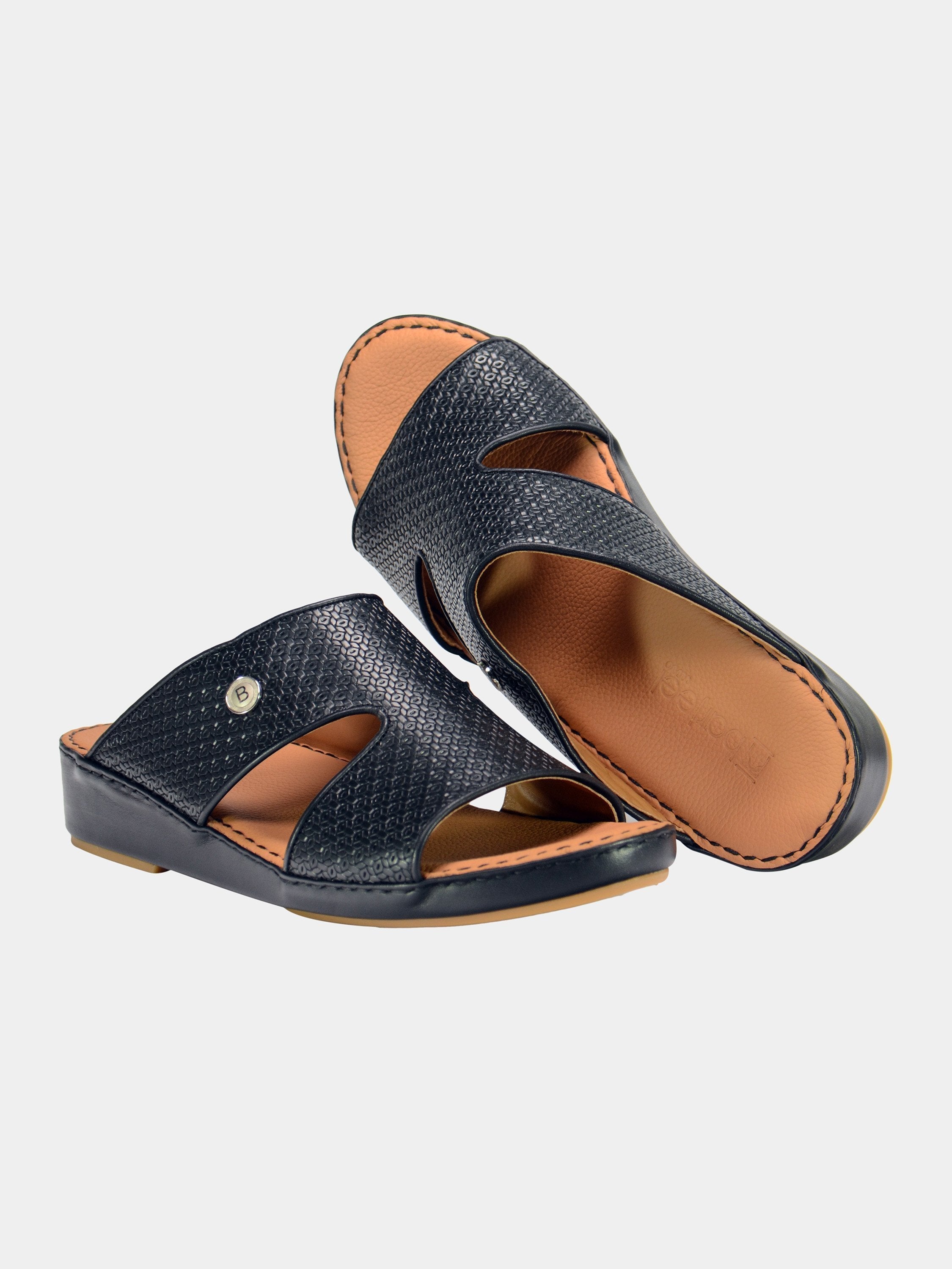Barjeel Uno 001927 Textured Pattern Arabic Leather Sandals #color_Black