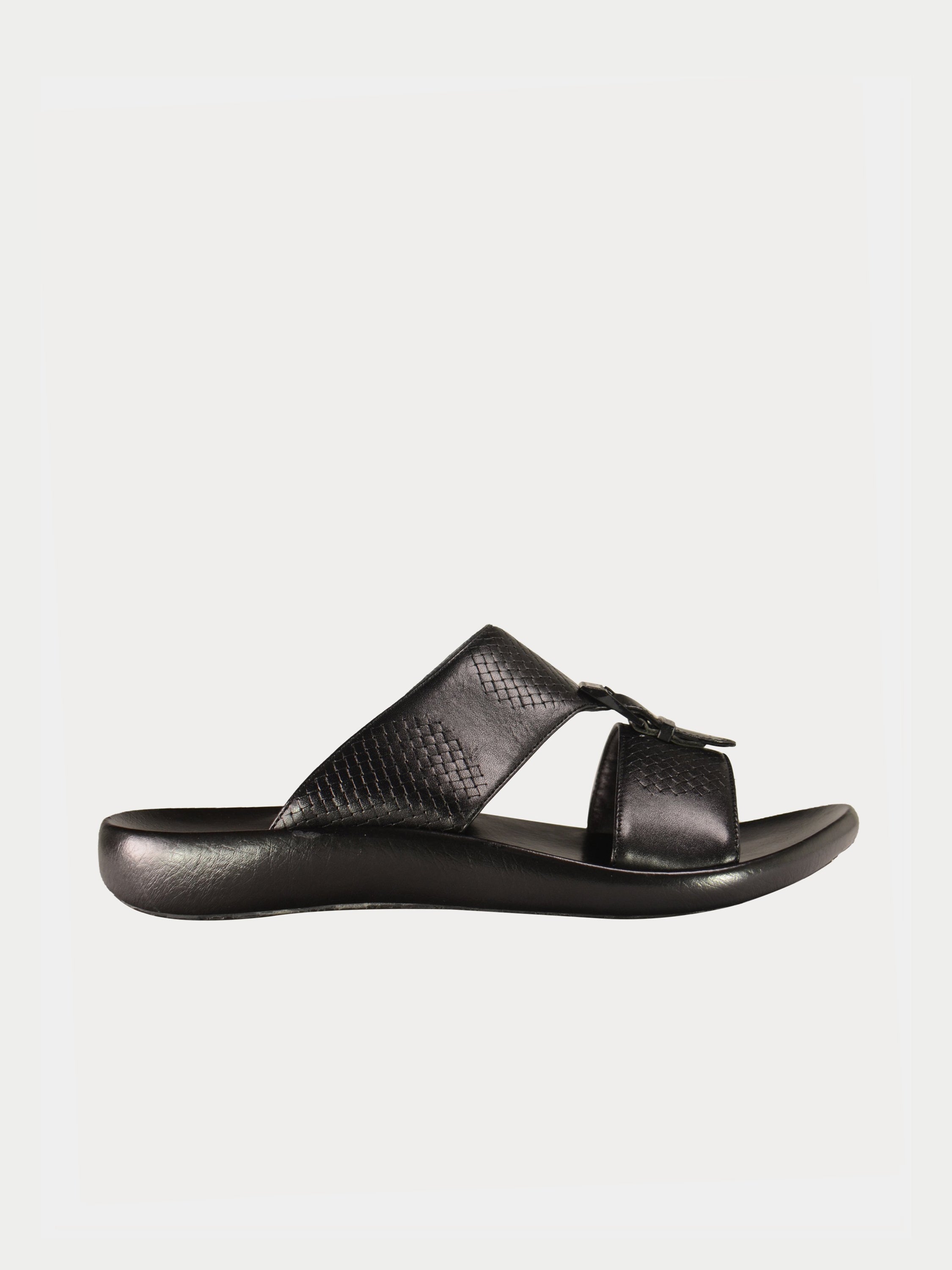 Barjeel Uno A197001 Weave Detailed Arabic Leather Sandals #color_Black