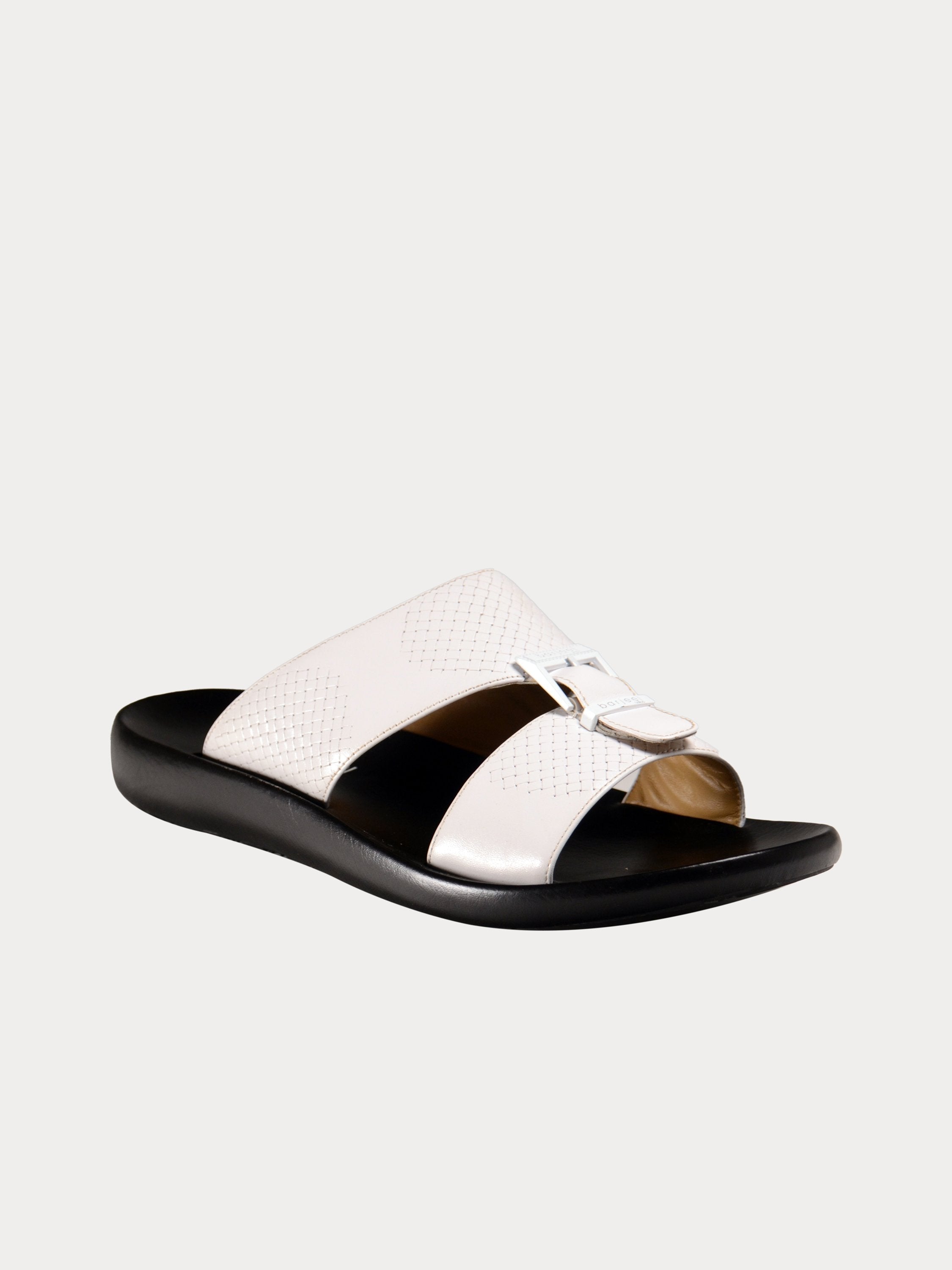 Barjeel Uno A197001 Weave Detailed Arabic Leather Sandals #color_White