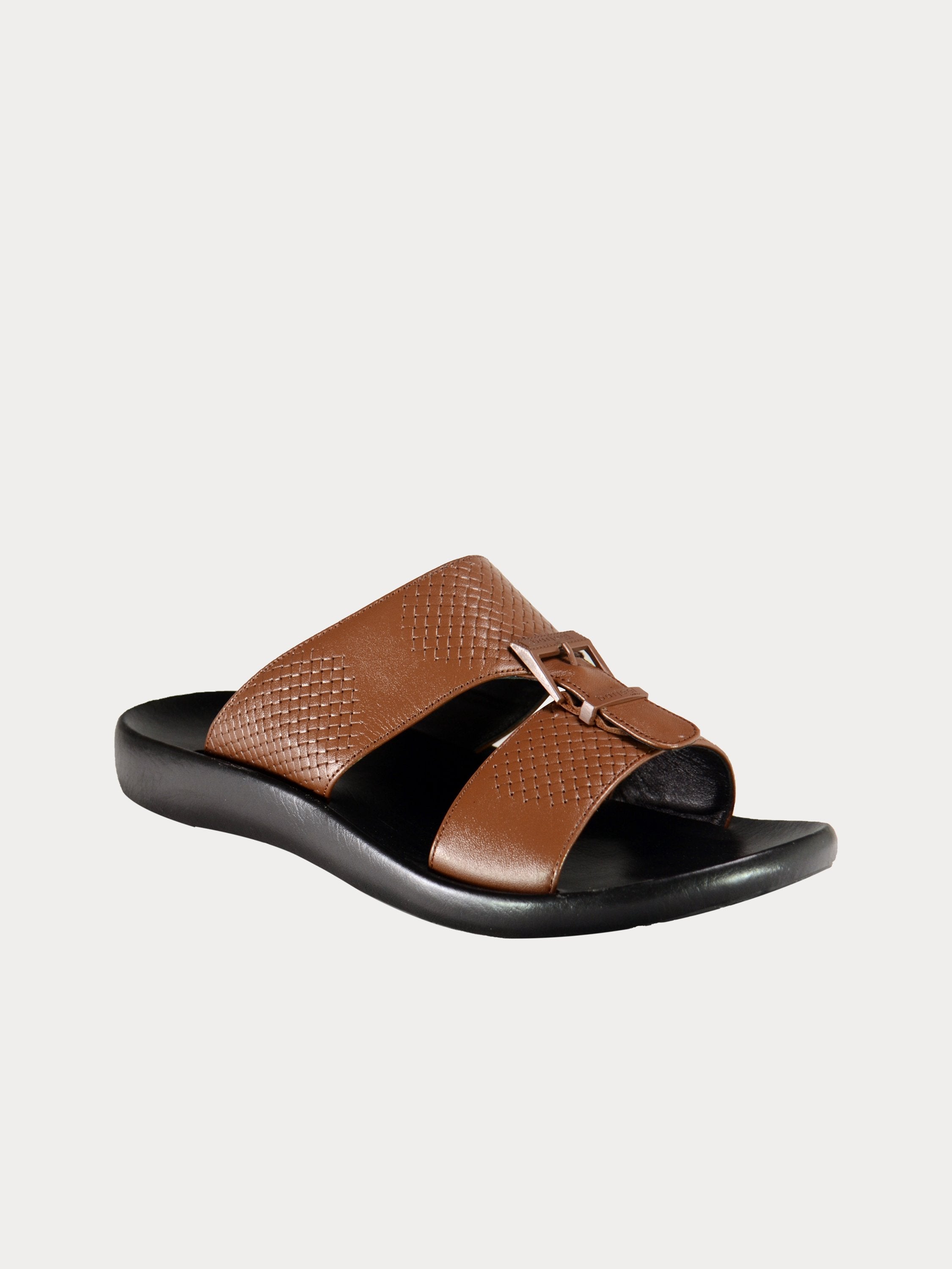 Barjeel Uno A197001 Weave Detailed Arabic Leather Sandals #color_Brown