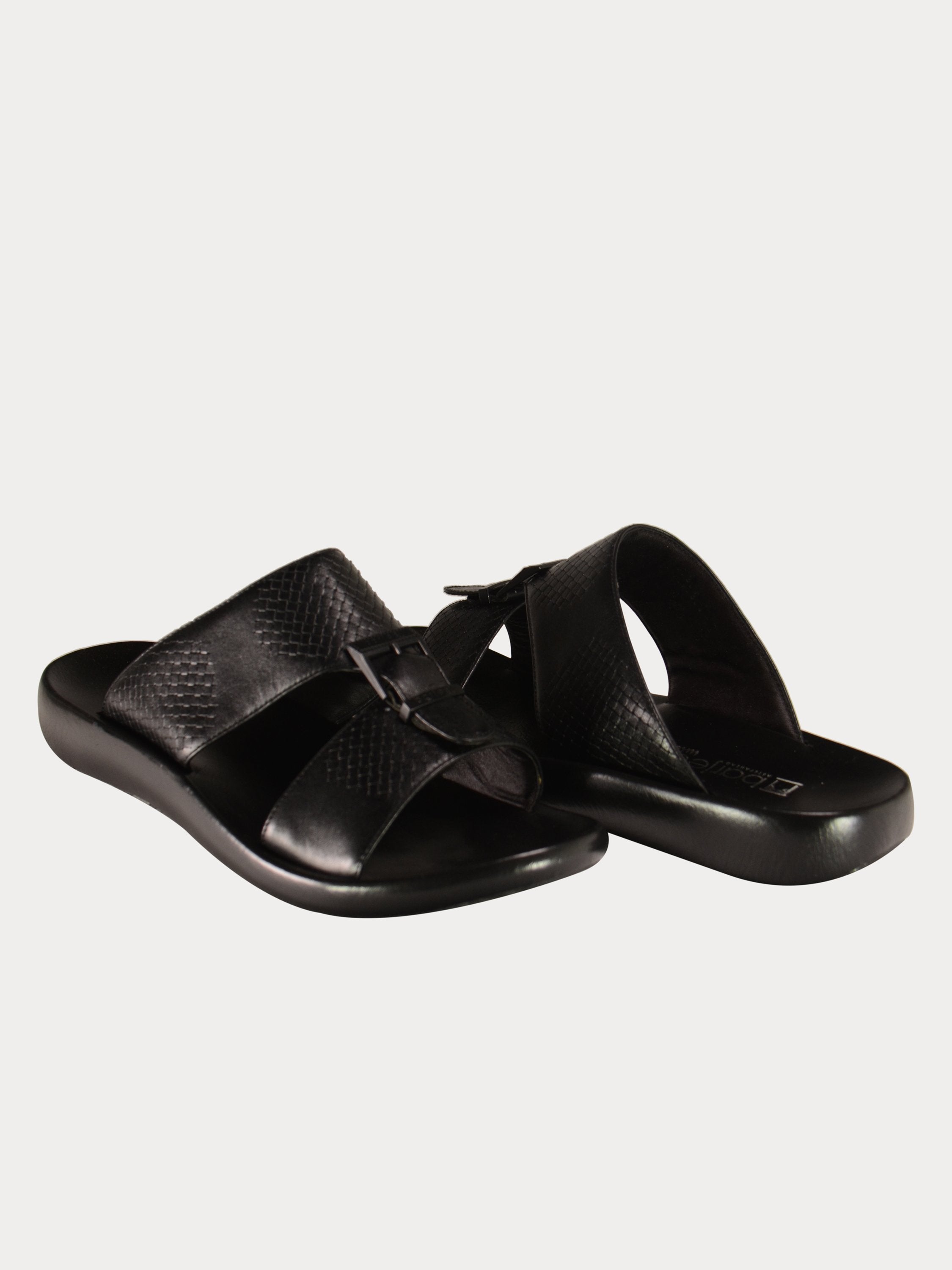 Barjeel Uno A197001 Weave Detailed Arabic Leather Sandals #color_Black