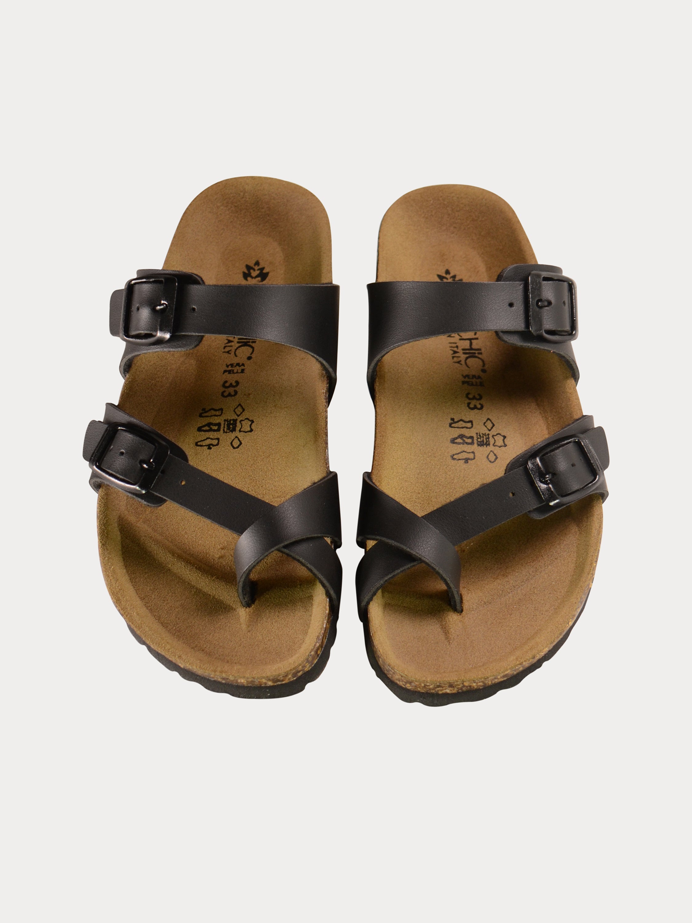 Biochic Boys Slider Sandals in Black Leather #color_Black