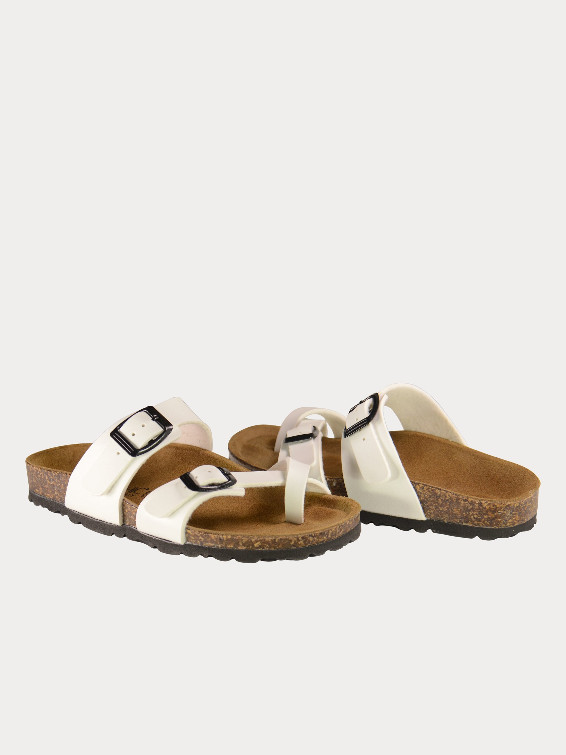 Biochic Boys Slider Sandals in Black Leather #color_White