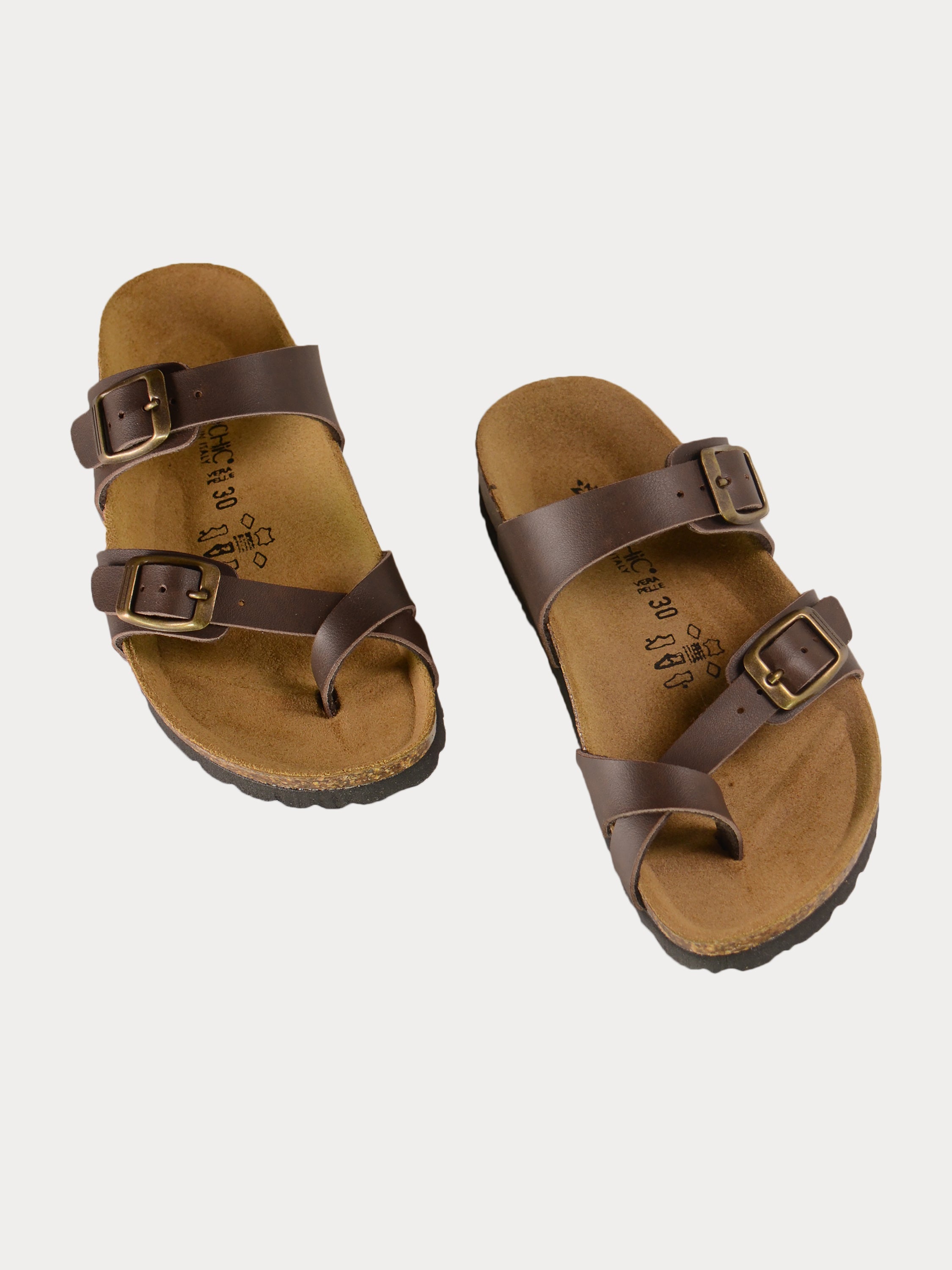 Biochic Boys Slider Sandals in Black Leather #color_Maroon