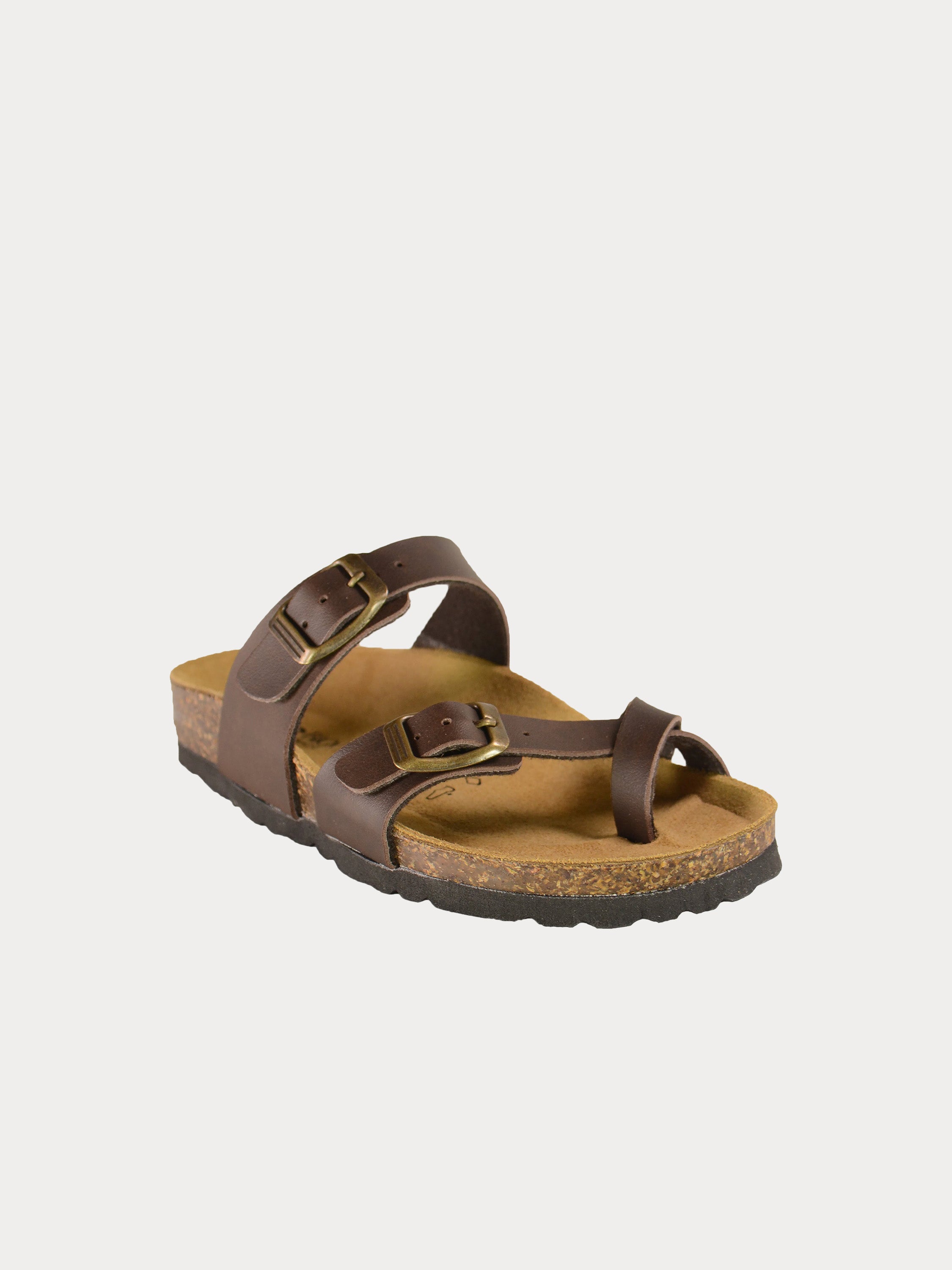 Biochic Boys Slider Sandals in Black Leather #color_Maroon