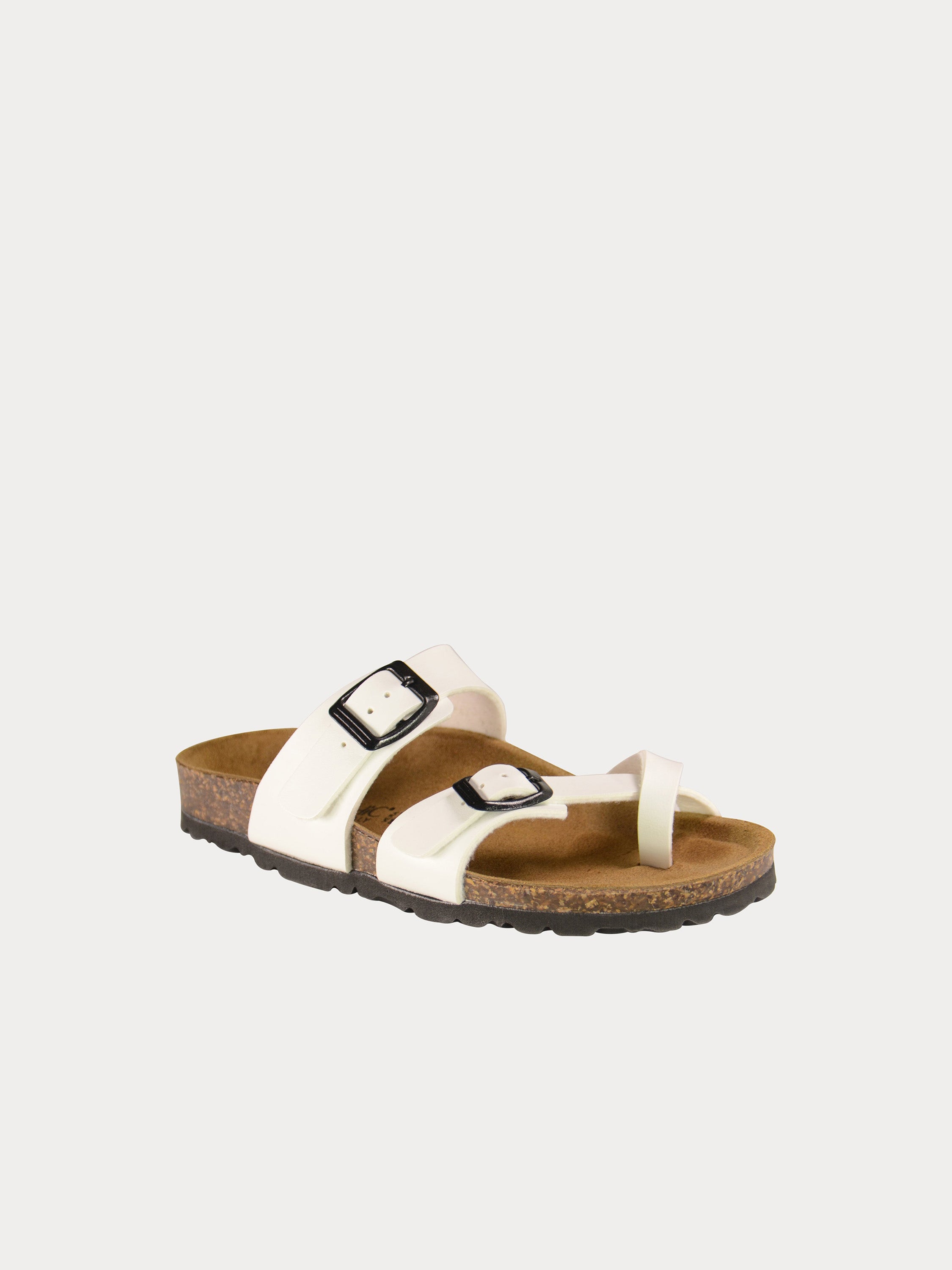 Biochic Boys Slider Sandals in Black Leather #color_White