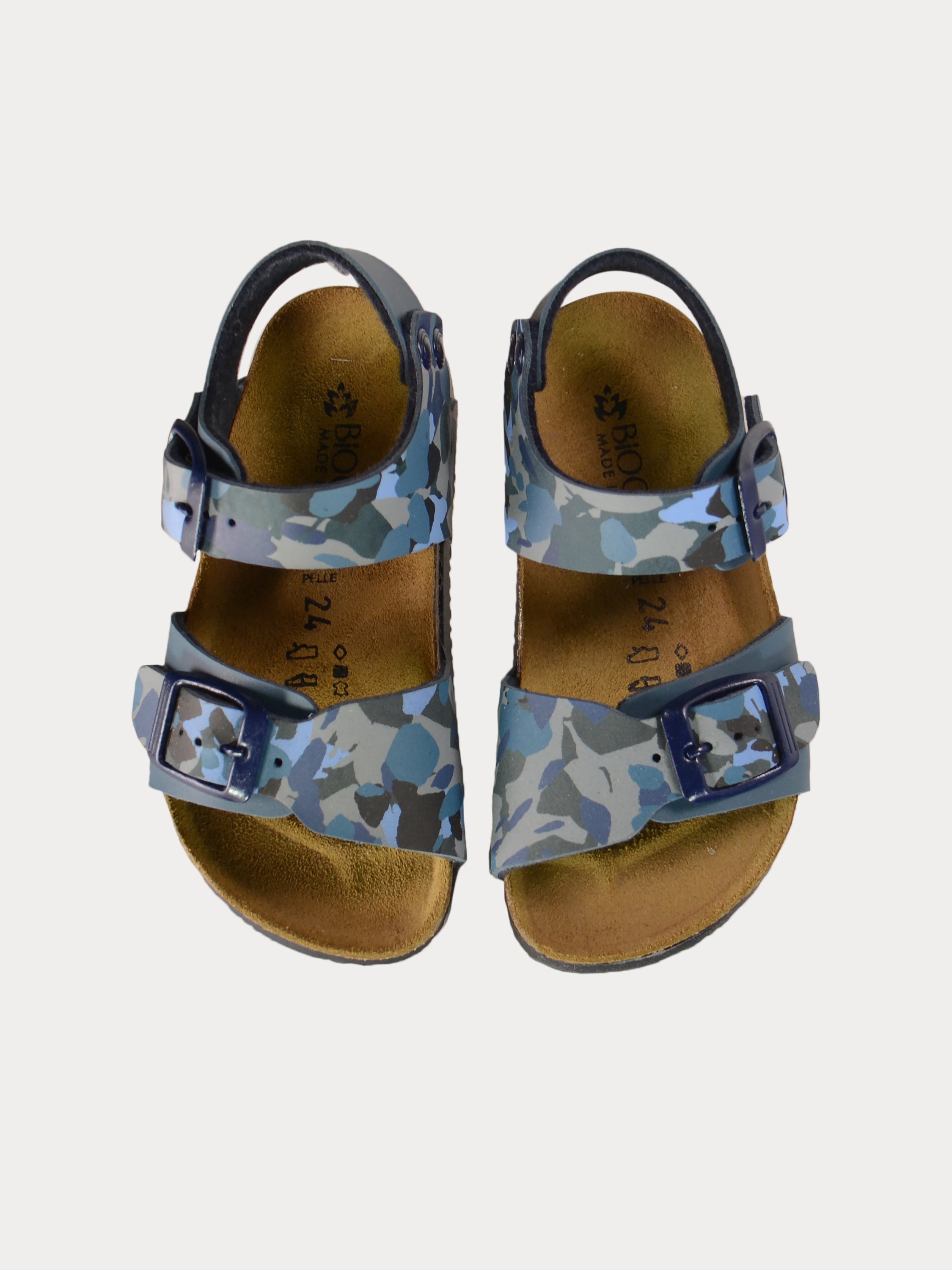 Biochic Boys Back Strap Sandals in Green Leather #color_Blue
