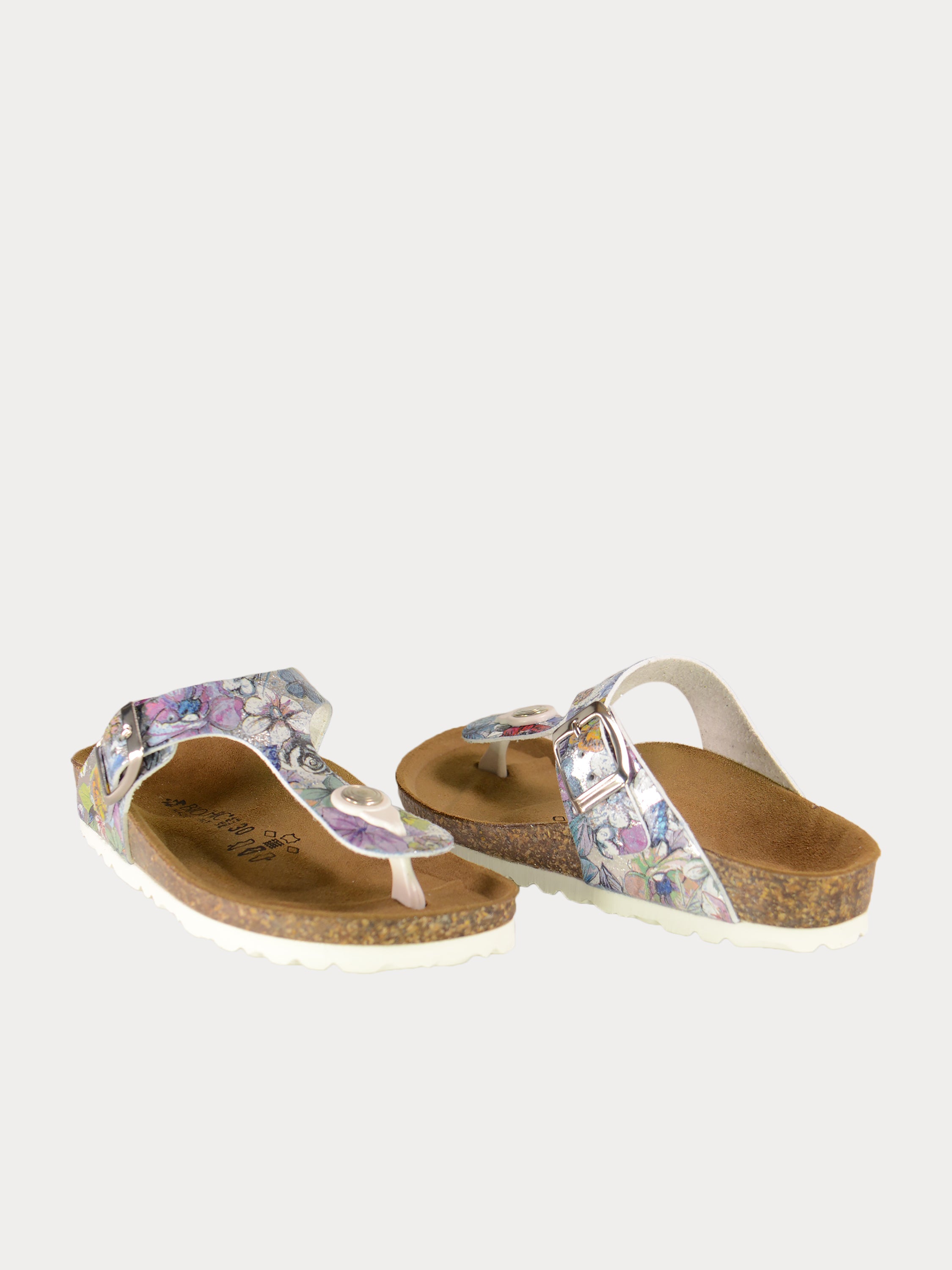 Biochic Girls Floral Toe Flat Sandals #color_White