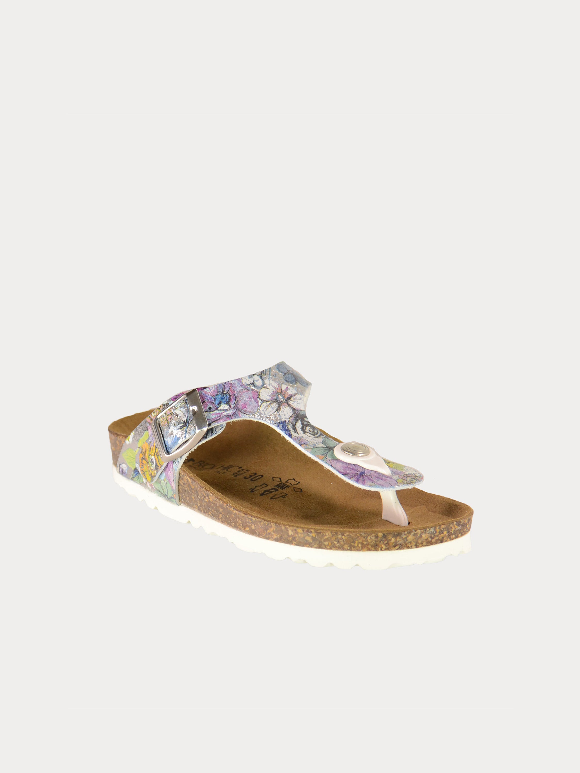 Biochic Girls Floral Toe Flat Sandals #color_White