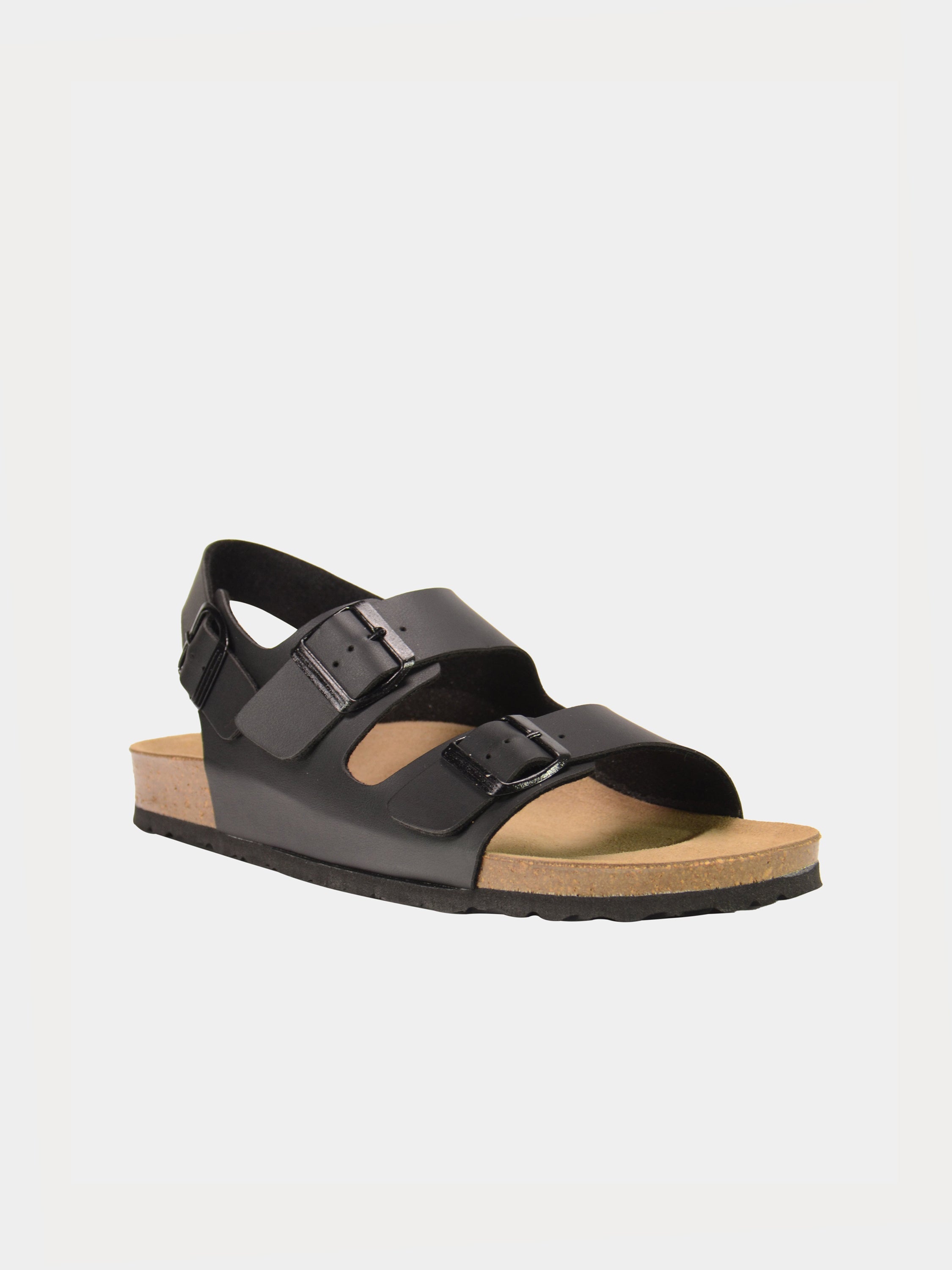 Biochic Men Solid Back Strap Flat Sandals #color_Black