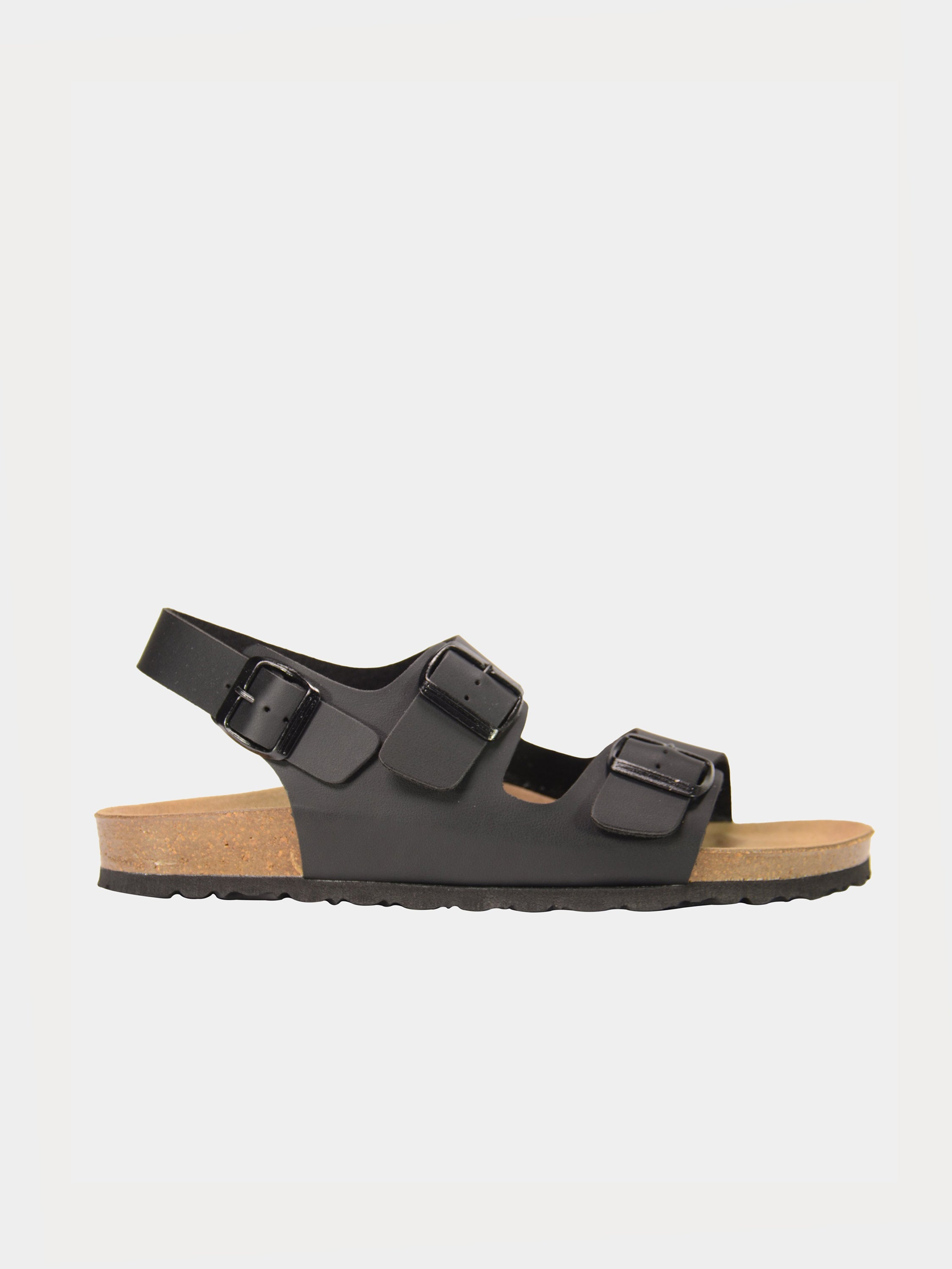 Biochic Men Solid Back Strap Flat Sandals #color_Black
