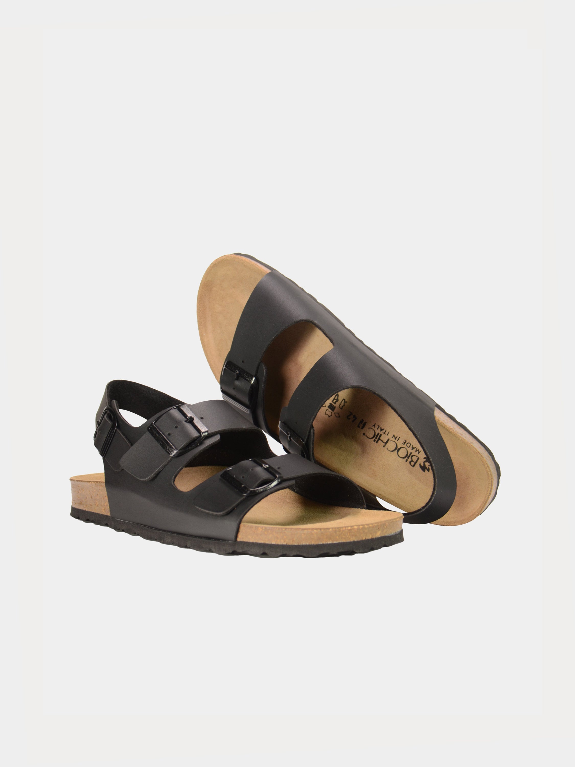 Biochic Men Solid Back Strap Flat Sandals #color_Black