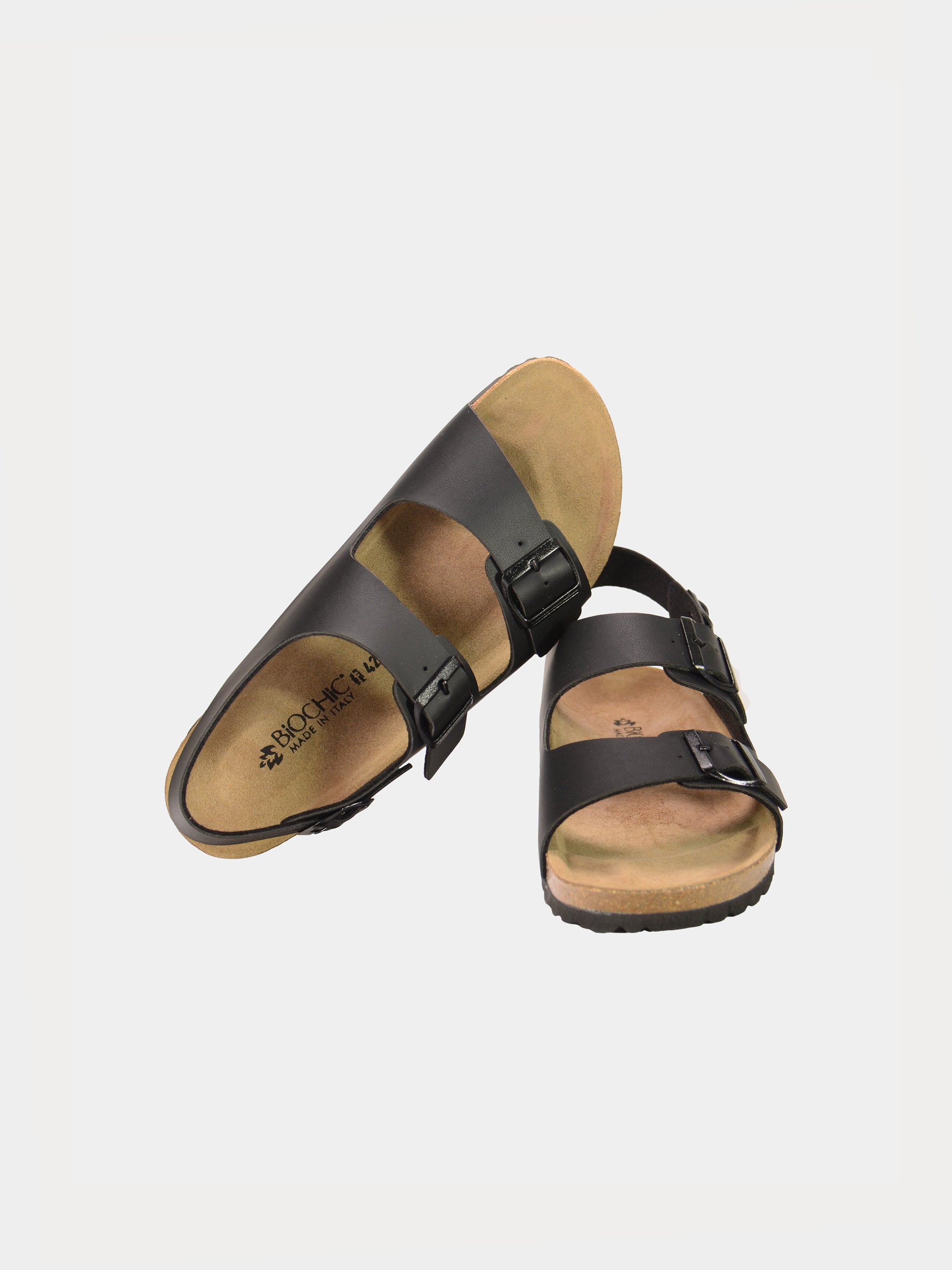 Biochic Men Solid Back Strap Flat Sandals #color_Black