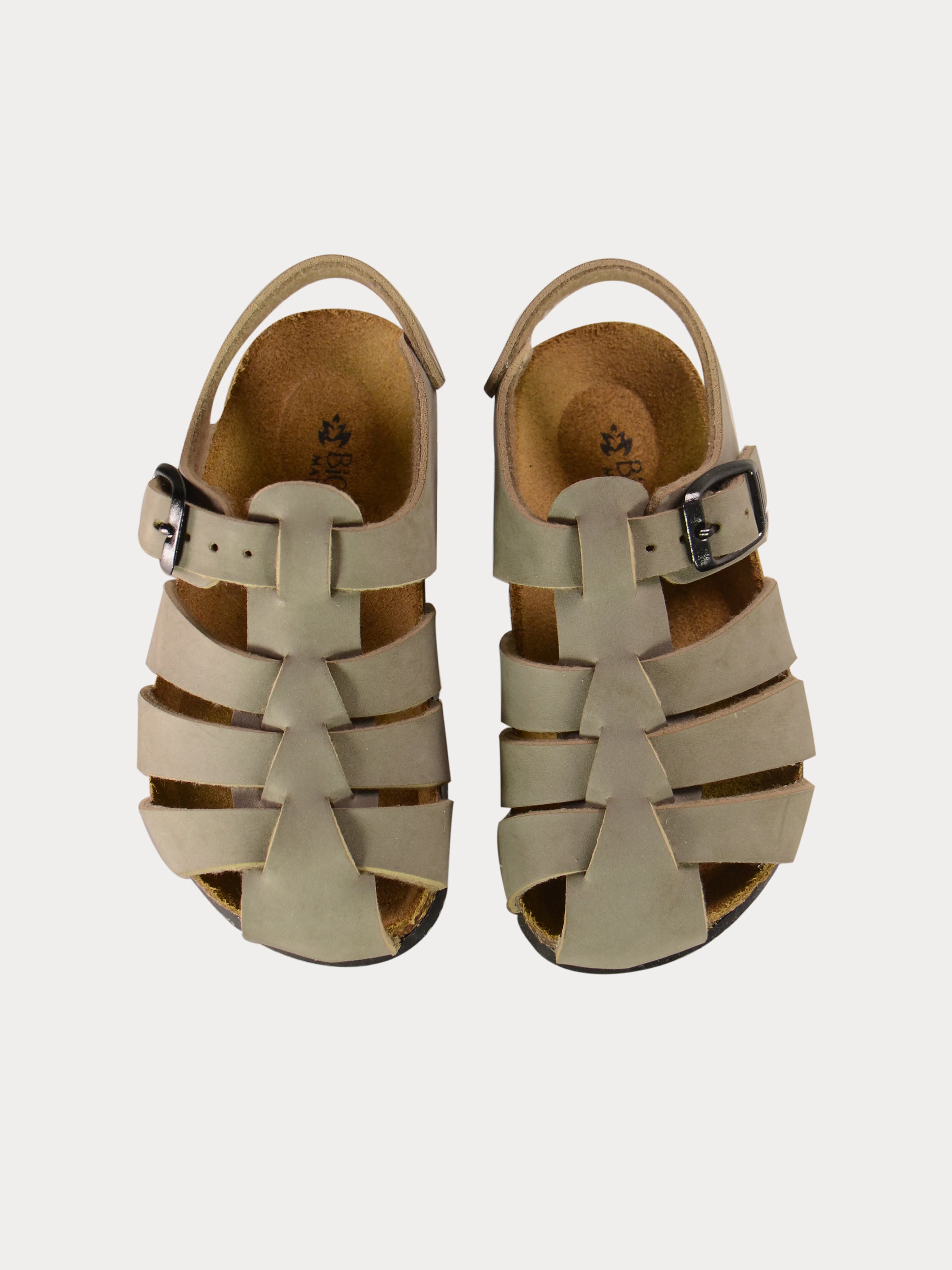 Biochic Back Strap Sandals in Beige Leather #color_Beige