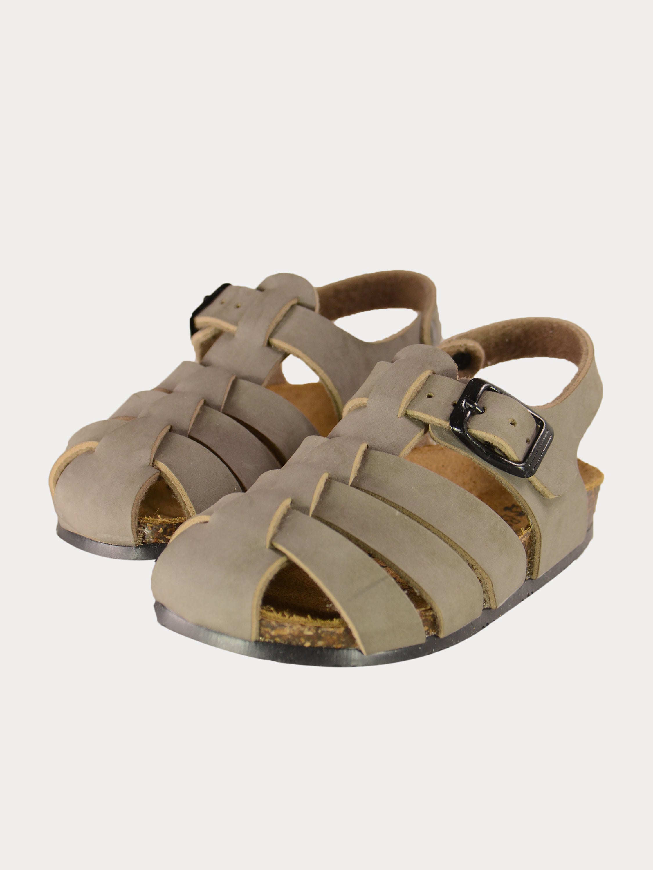 Biochic Back Strap Sandals in Beige Leather #color_Beige