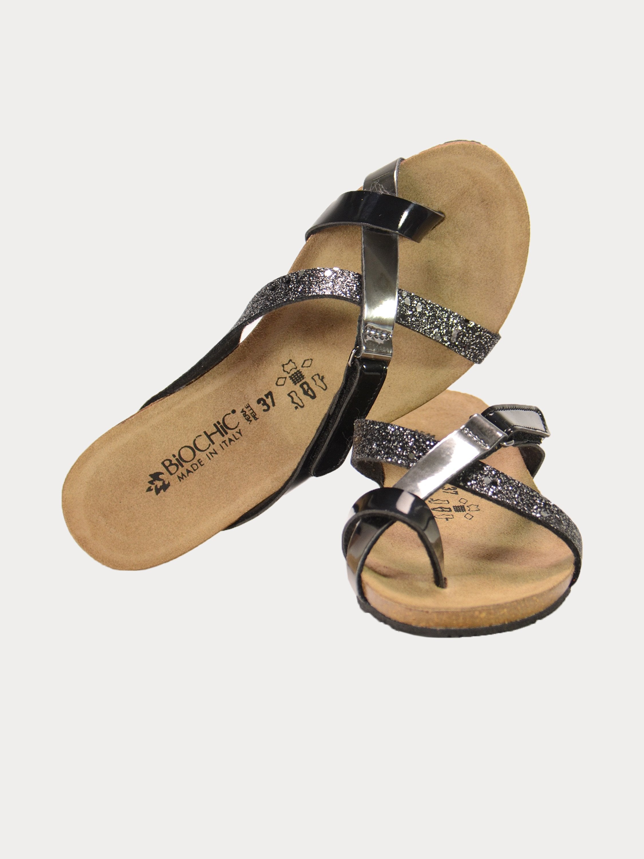 Biochic Women Casual Slip-On Black Flat Sandals #color_Black