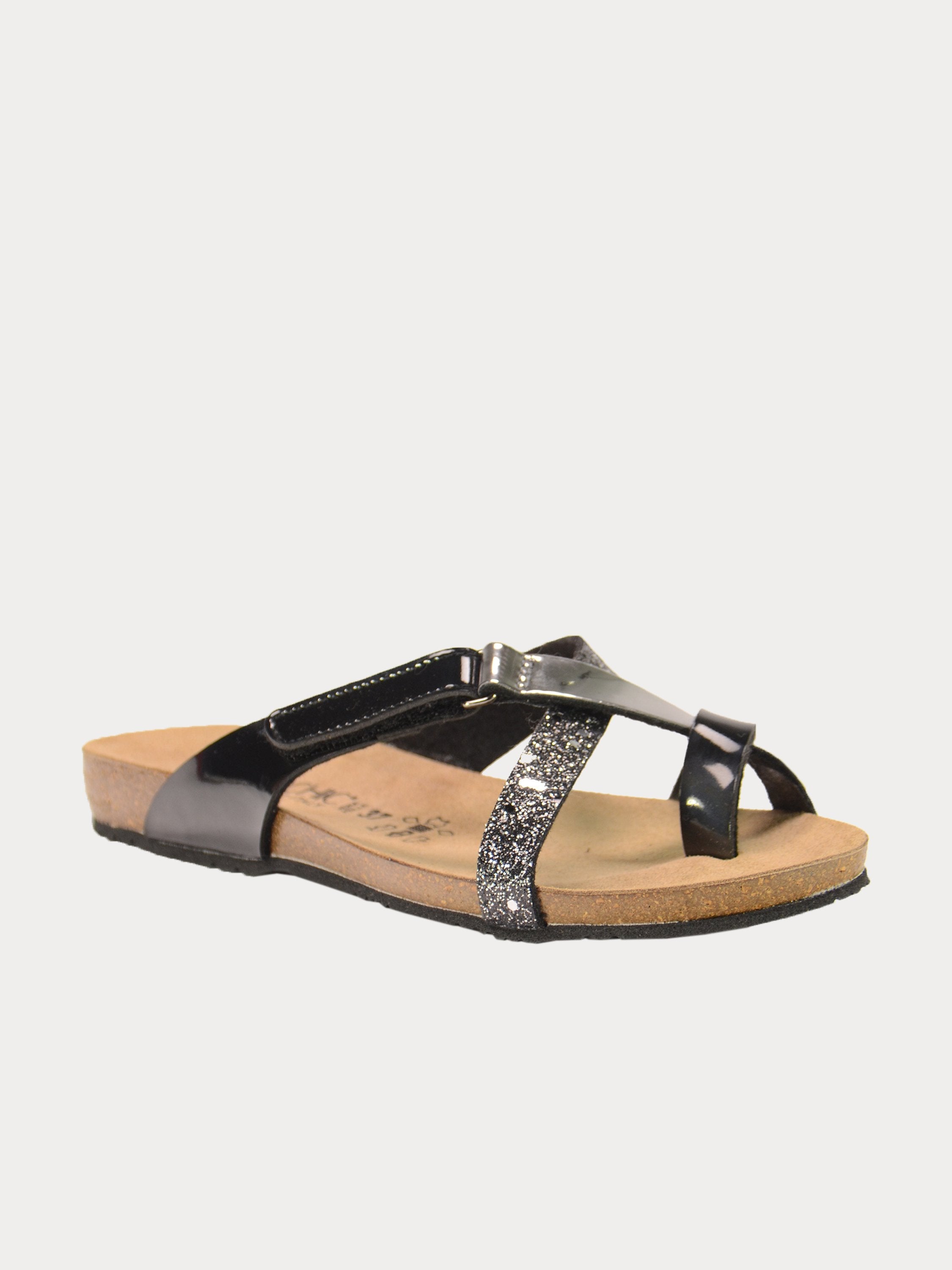 Biochic Women Casual Slip-On Black Flat Sandals #color_Black