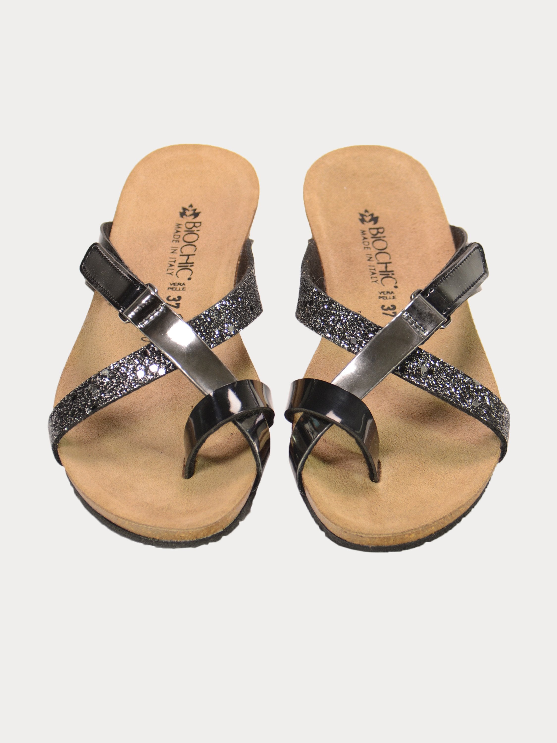 Biochic Women Casual Slip-On Black Flat Sandals #color_Black