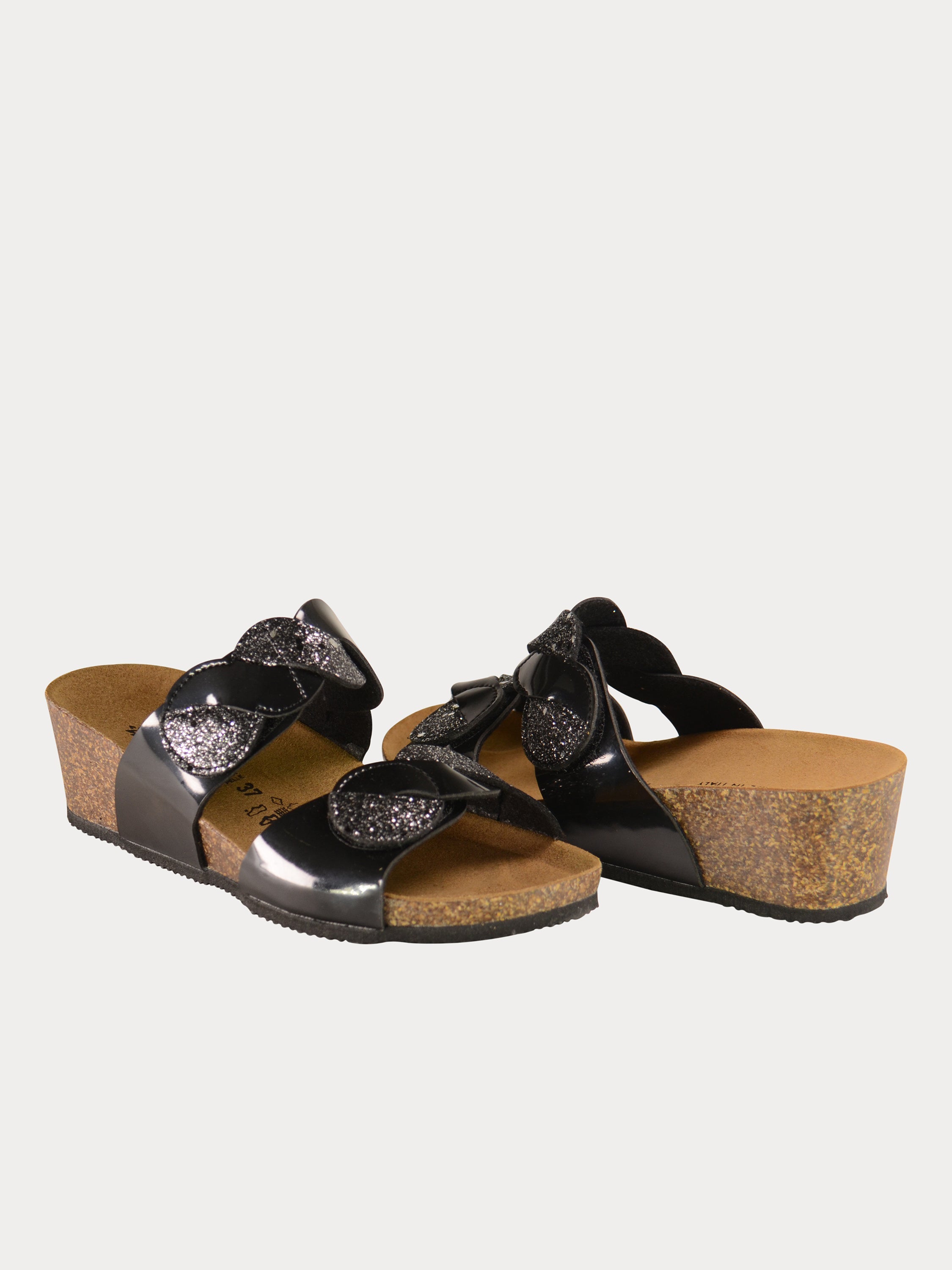 Biochic Women Elevated Heels Slider Sandals #color_Black