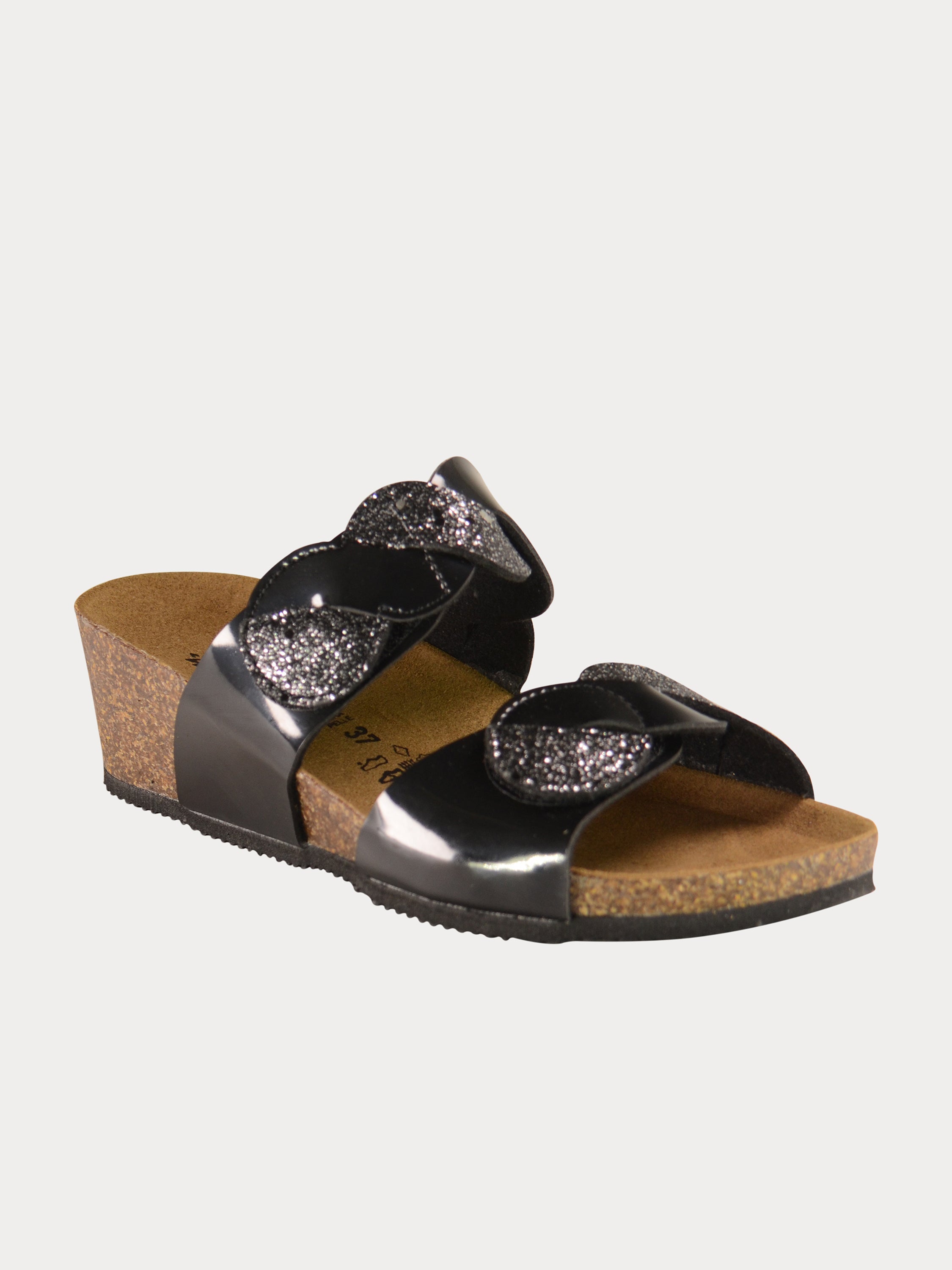 Biochic Women Elevated Heels Slider Sandals #color_Black