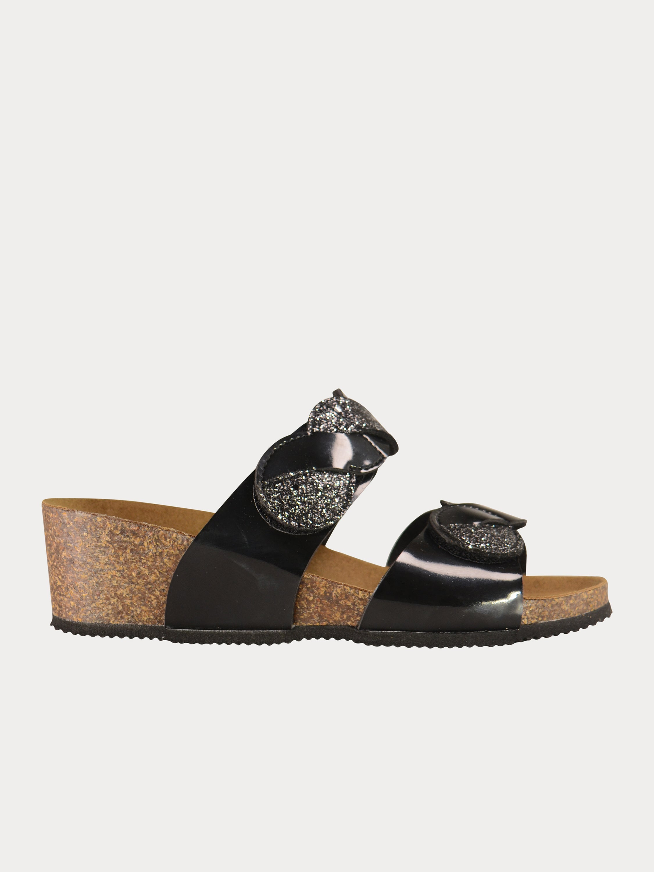 Biochic Women Elevated Heels Slider Sandals #color_Black