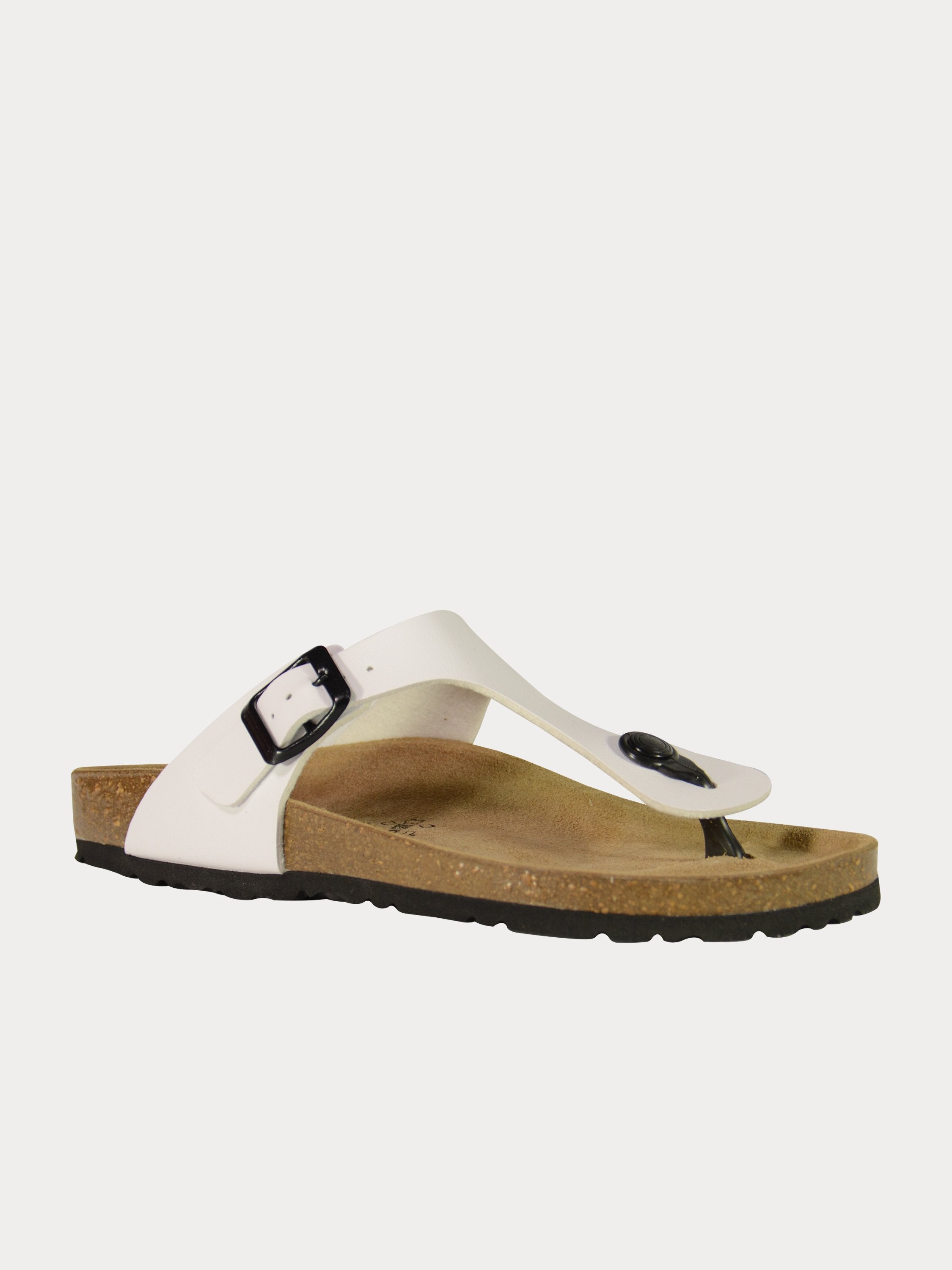 Biochic Women Flat Sandals in White Leather #color_White