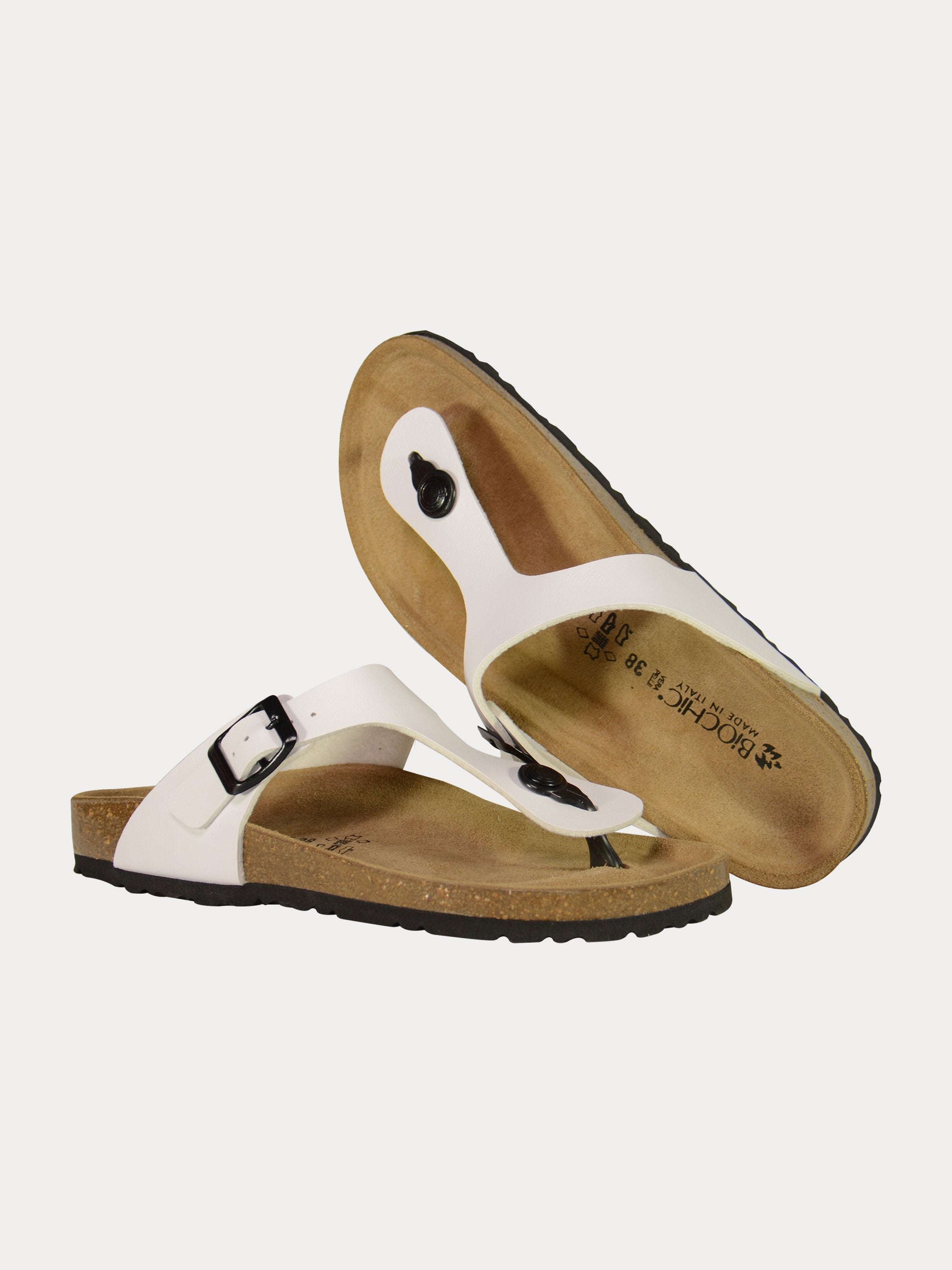 Biochic Women Flat Sandals in White Leather #color_White