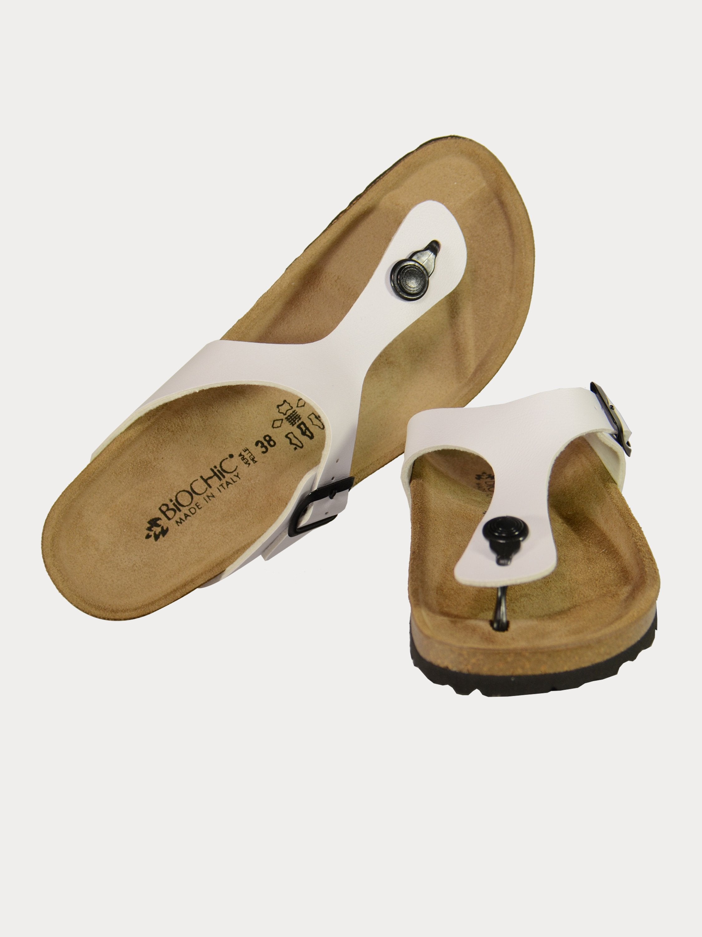 Biochic Women Flat Sandals in White Leather #color_White
