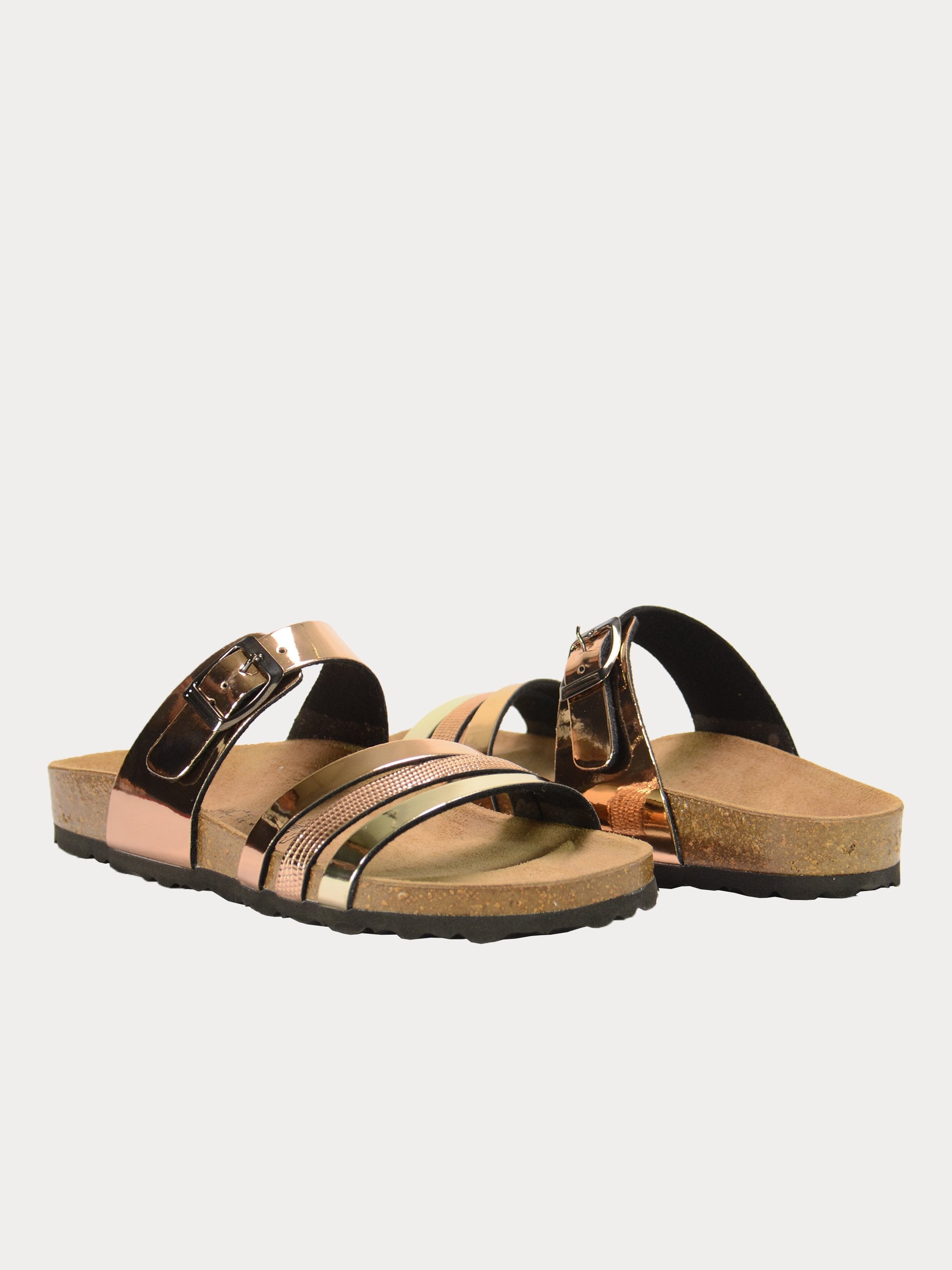 Biochic Women Multi Strap Patent Finish Flat Sandals #color_Gold