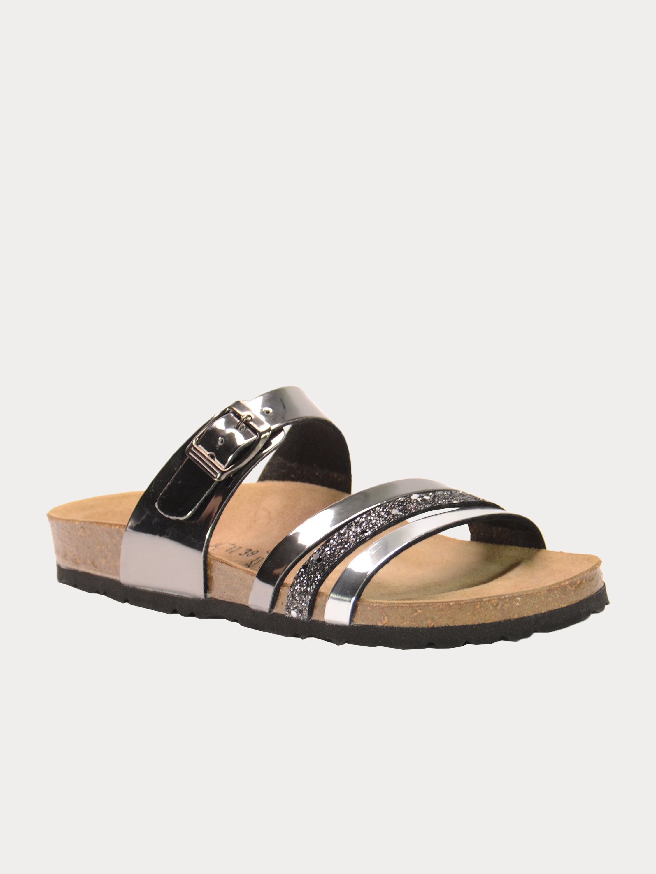 Biochic Women Multi Strap Patent Finish Sandals #color_Gray