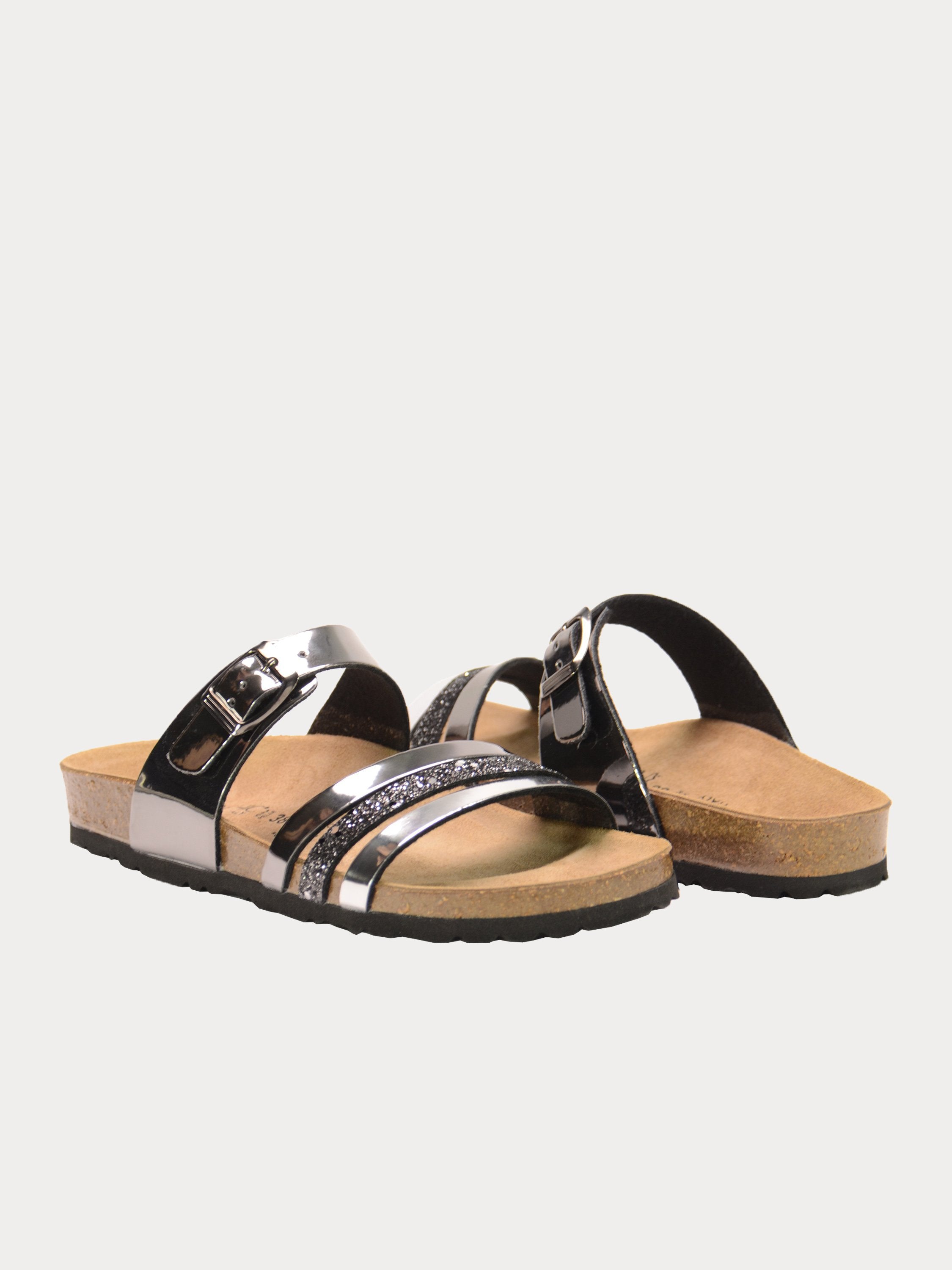 Biochic Women Multi Strap Patent Finish Sandals #color_Gray