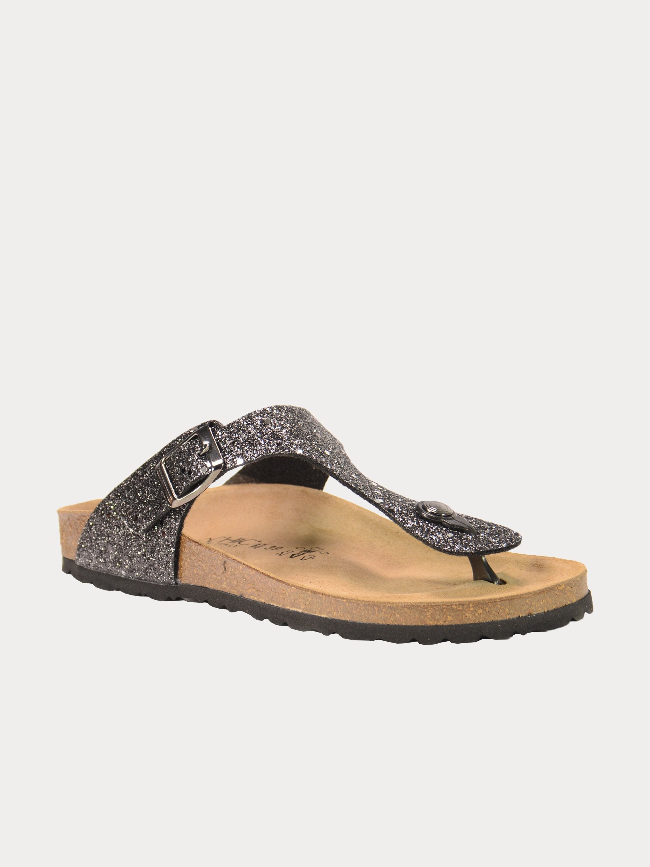 Biochic Women Shimmery Flat Sandals #color_Black