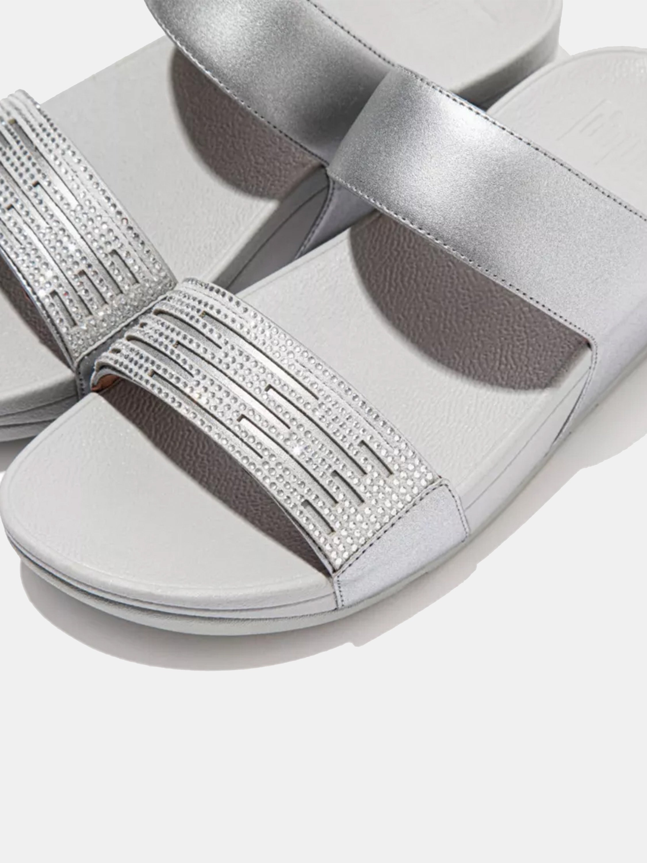 Fitflop Women's Lulu Lasercrystal Leather Slides #color_Silver