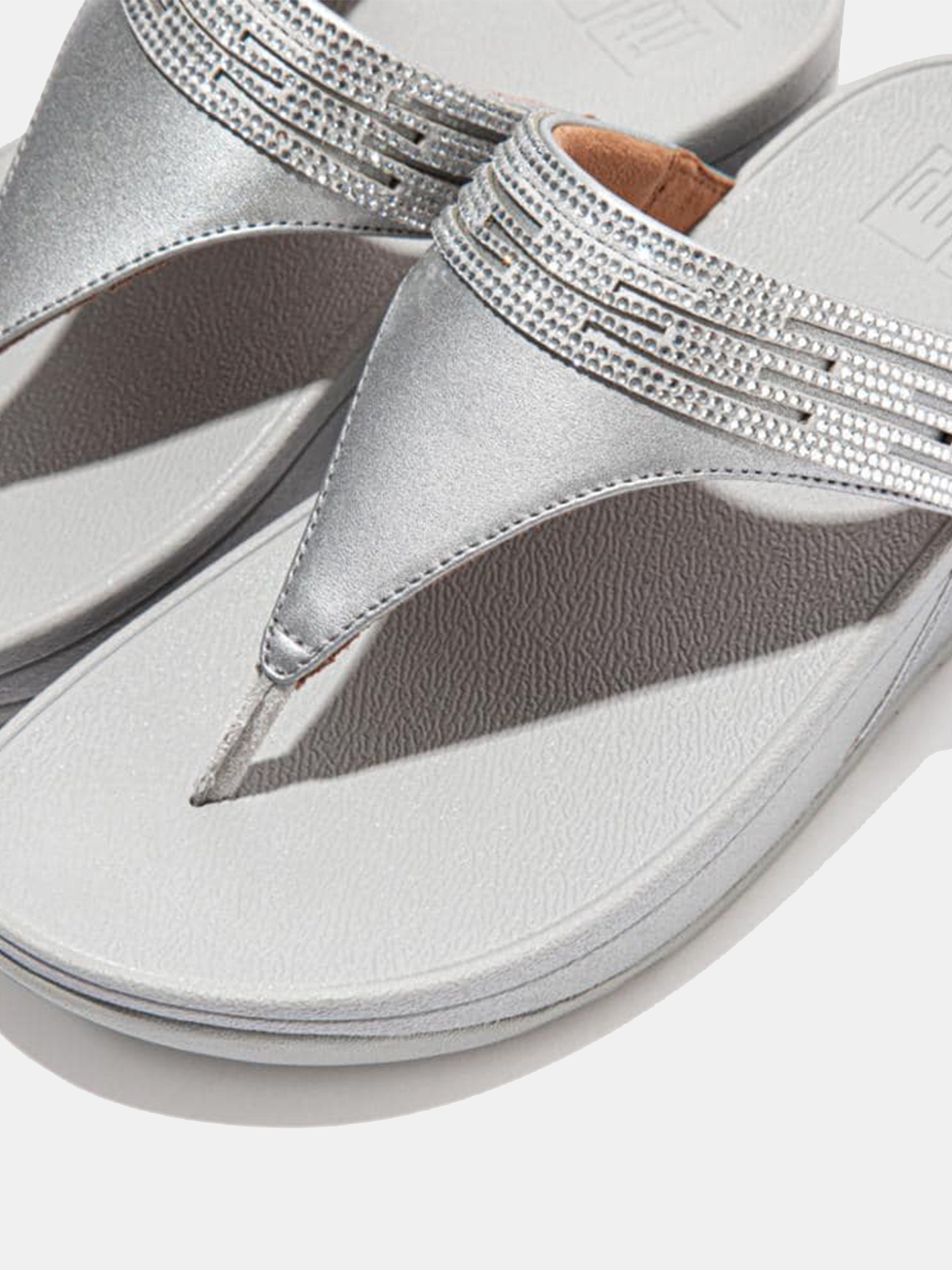 FitFlop Lulu Women's Lasercrystal Leather Toe-Post Sandals #color_Silver