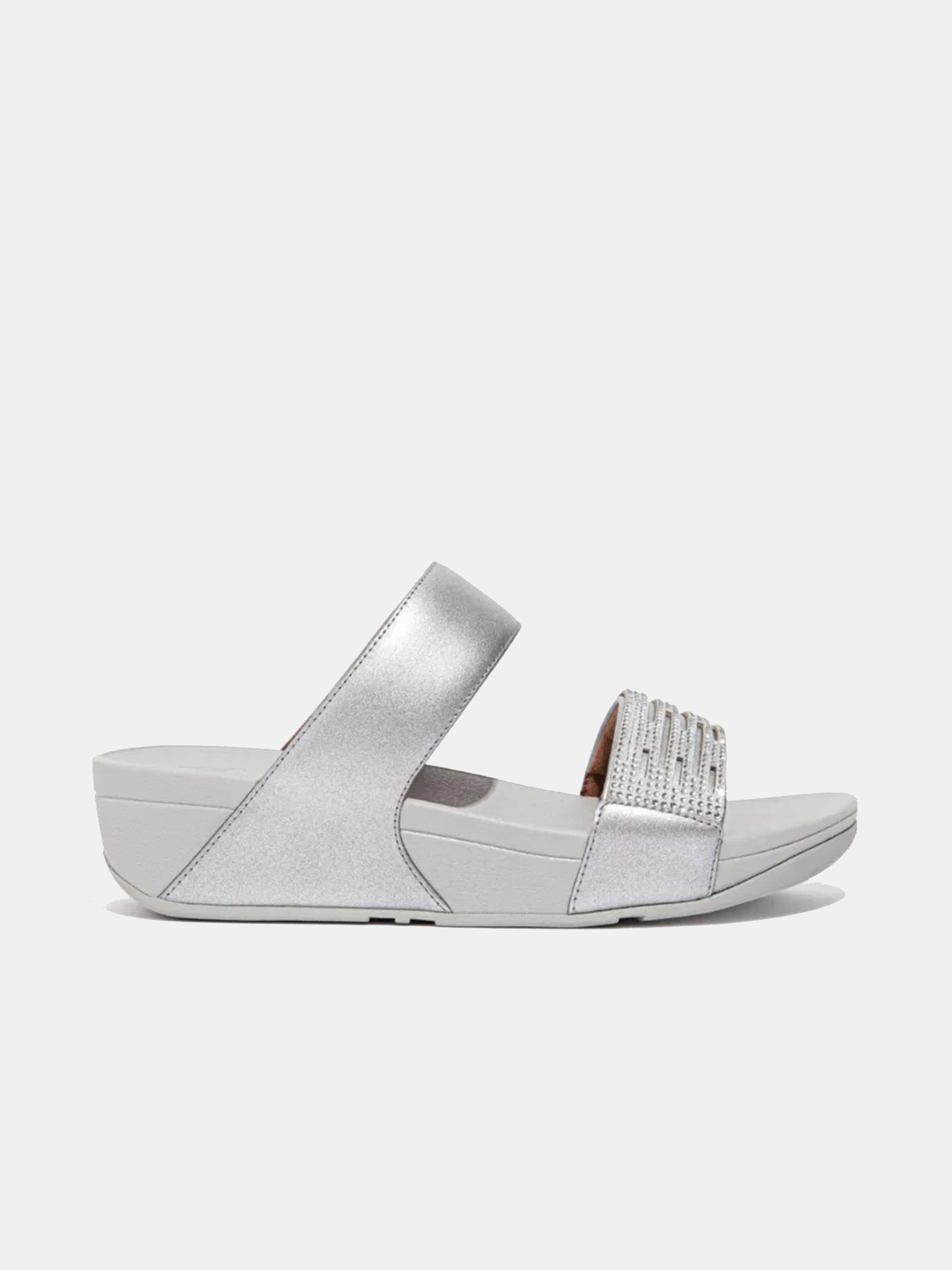 Fitflop Women's Lulu Lasercrystal Leather Slides #color_Silver